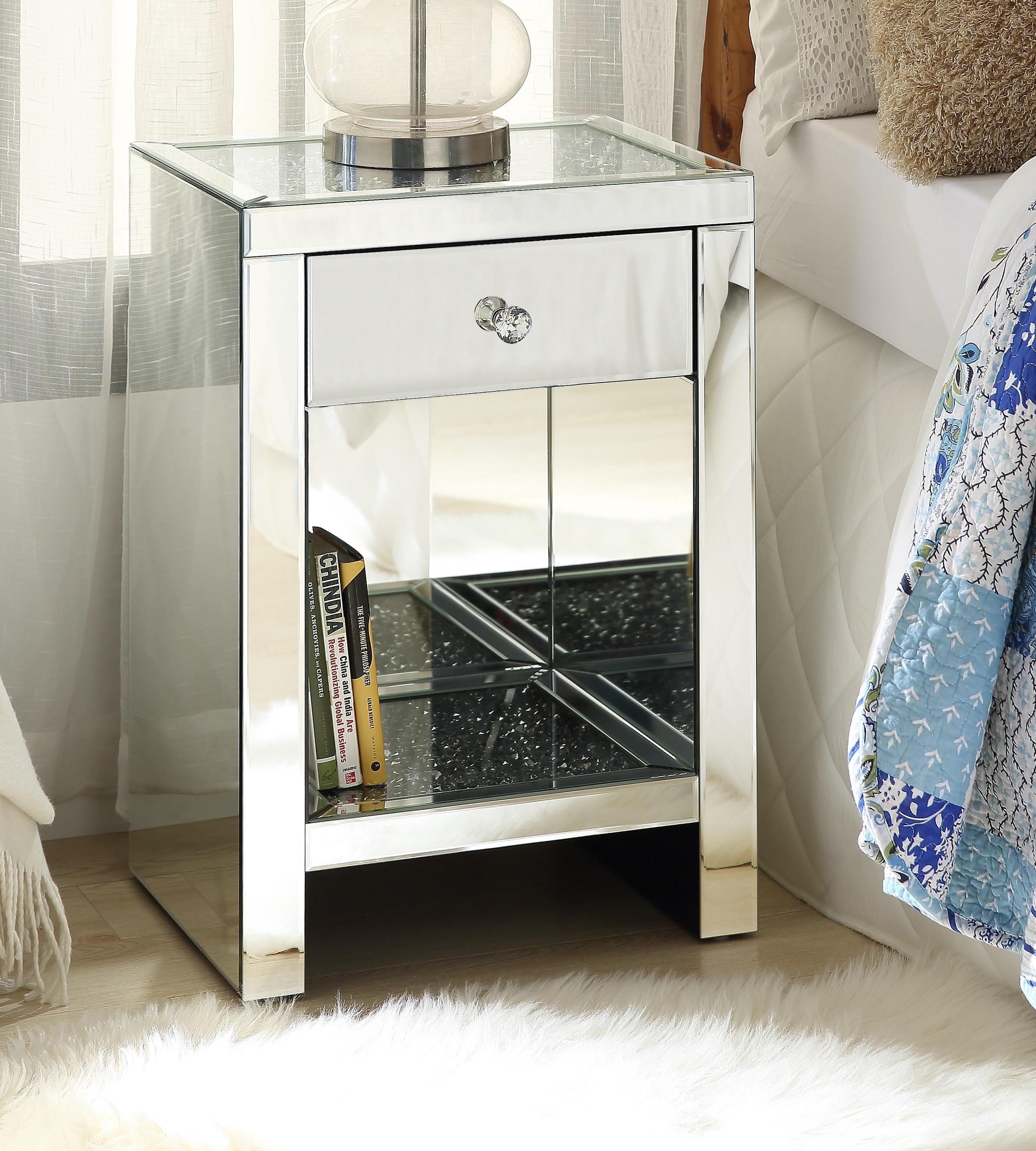 Noralie Mirrored & Faux Diamonds Accent Table - Ideal Furniture (Fresno,CA)