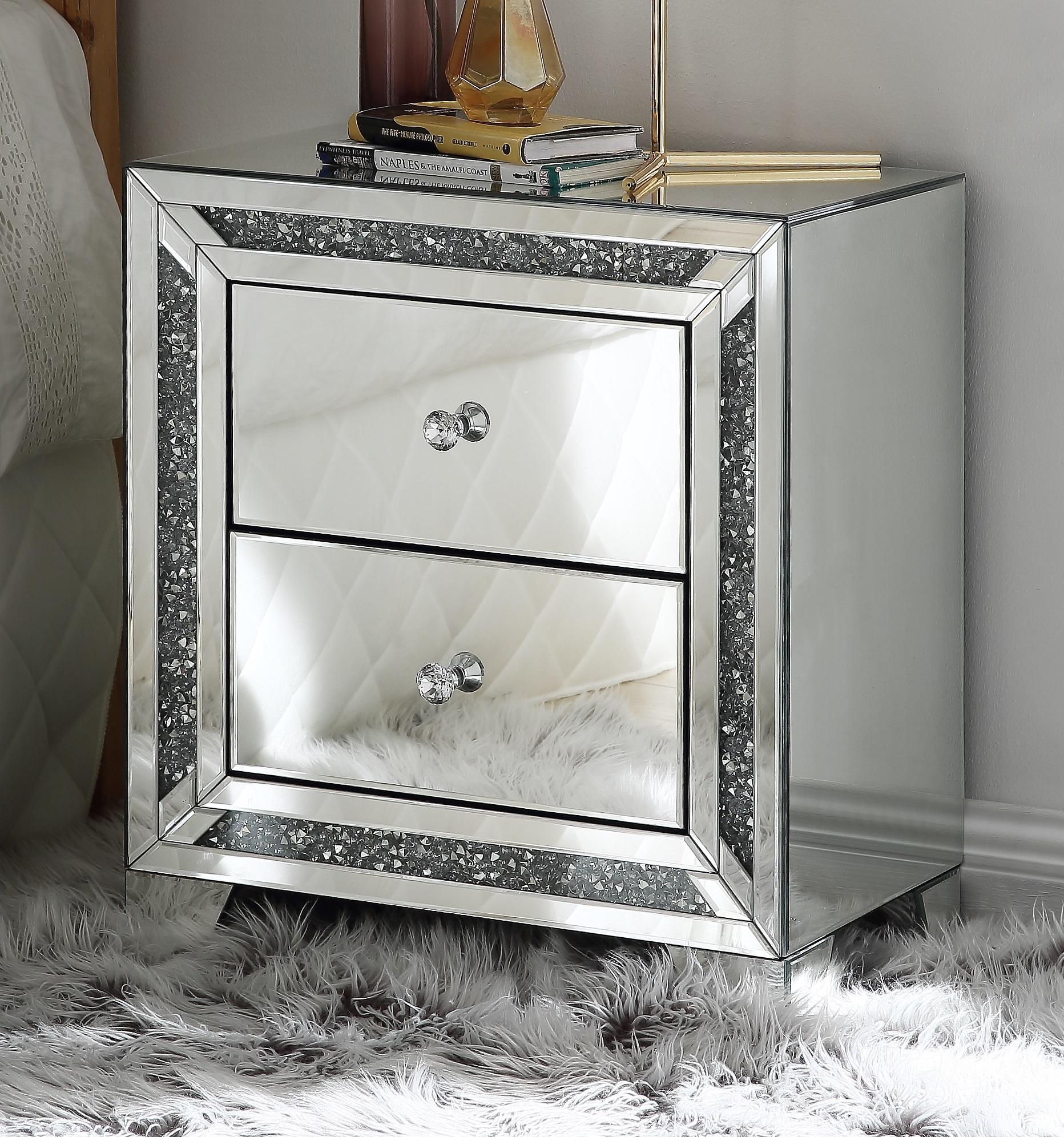 Noralie Mirrored & Faux Diamonds Accent Table - Ideal Furniture (Fresno,CA)