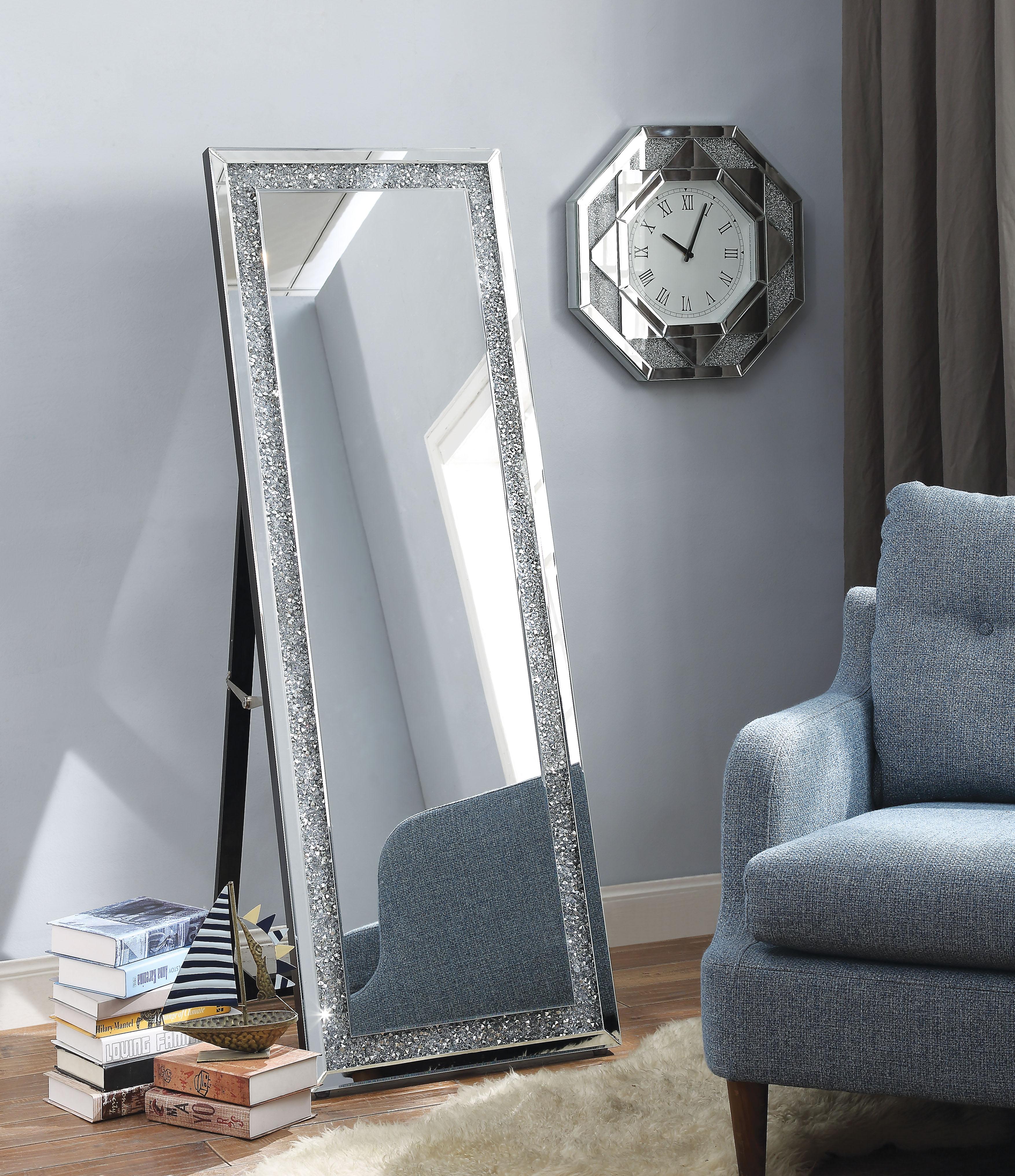 Noralie Mirrored & Faux Diamonds Accent Mirror (Floor) - Ideal Furniture (Fresno,CA)