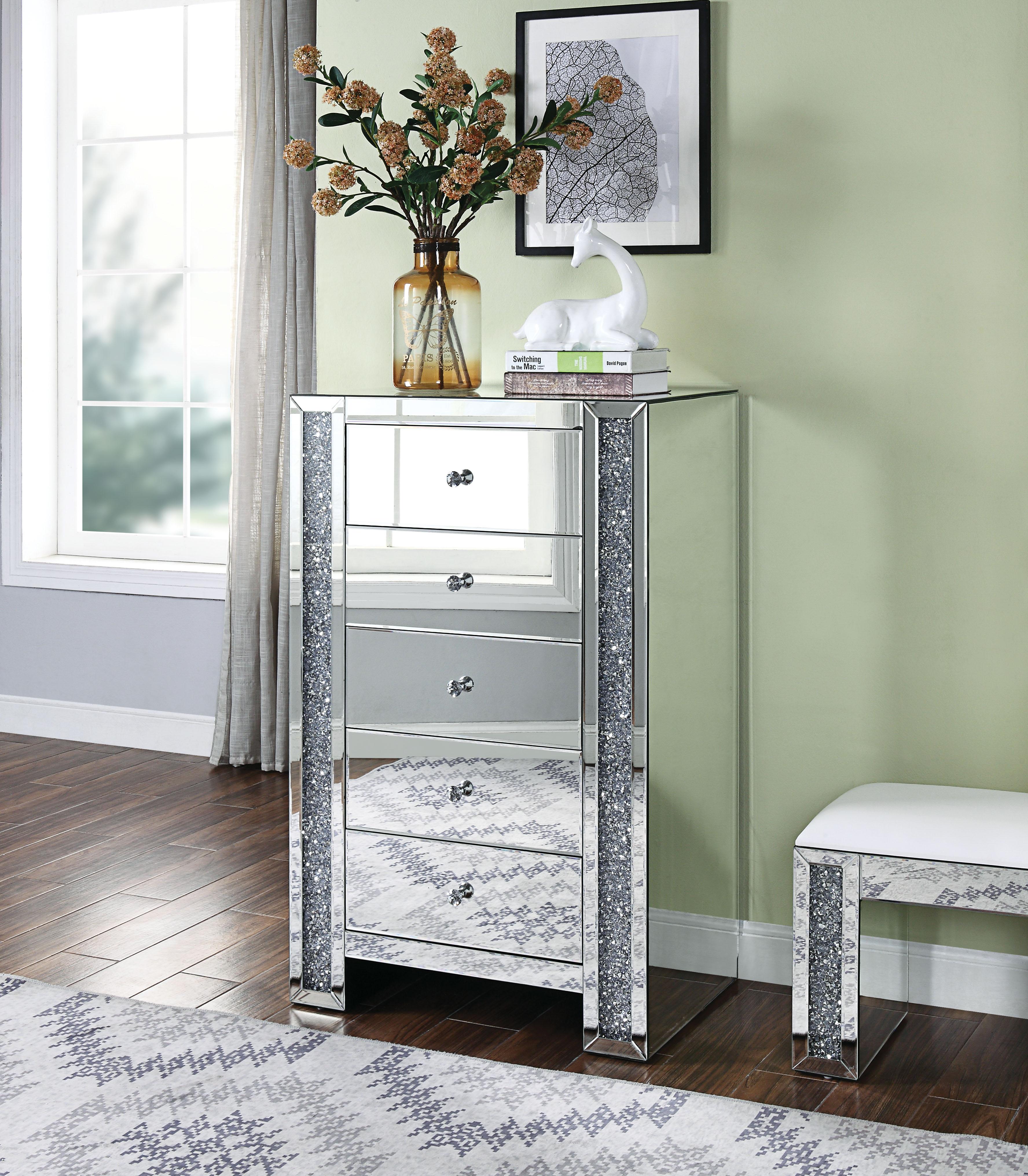 Noralie Mirrored & Faux Diamonds Chest - Ideal Furniture (Fresno,CA)