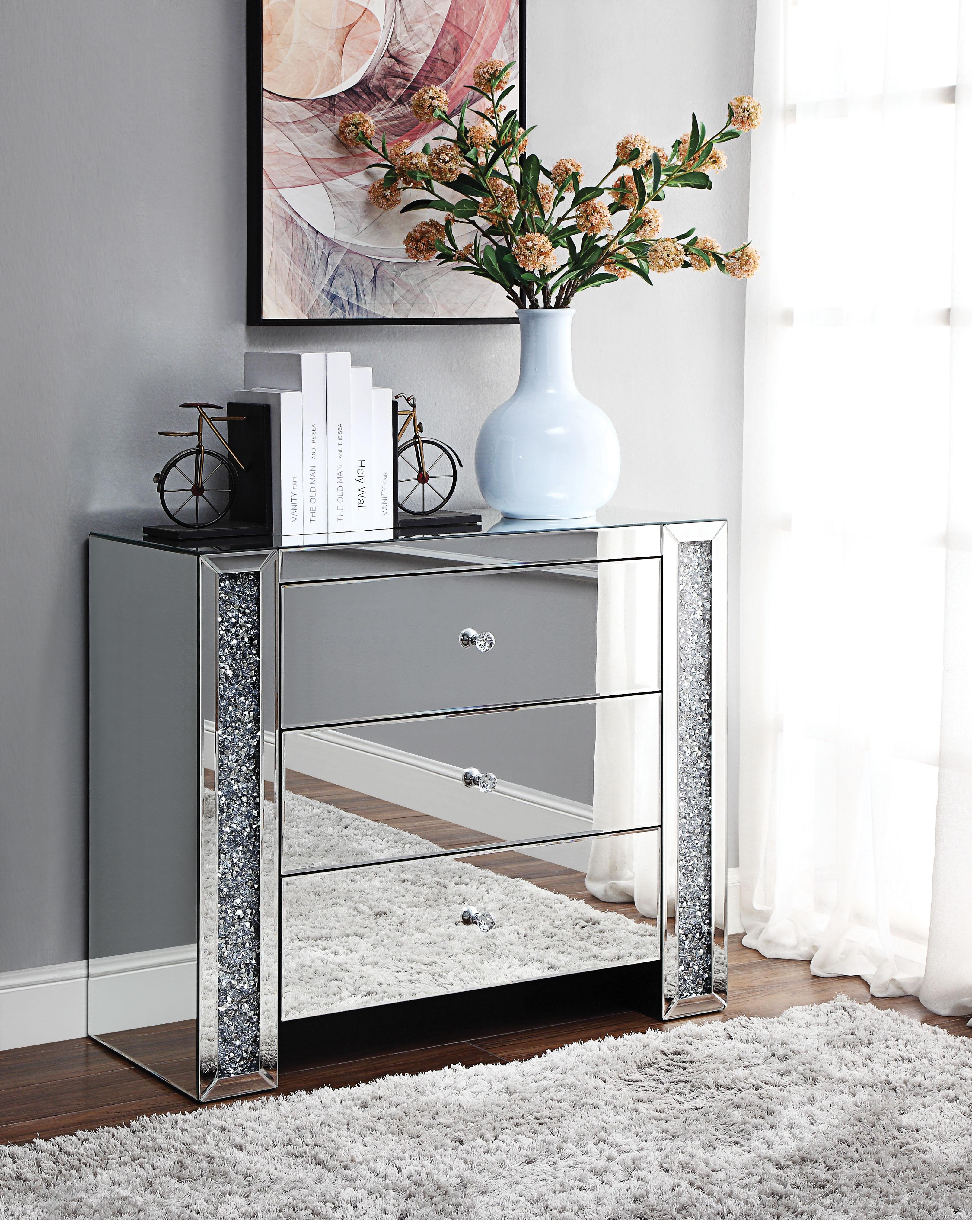 Noralie Mirrored & Faux Diamonds Console Table - Ideal Furniture (Fresno,CA)