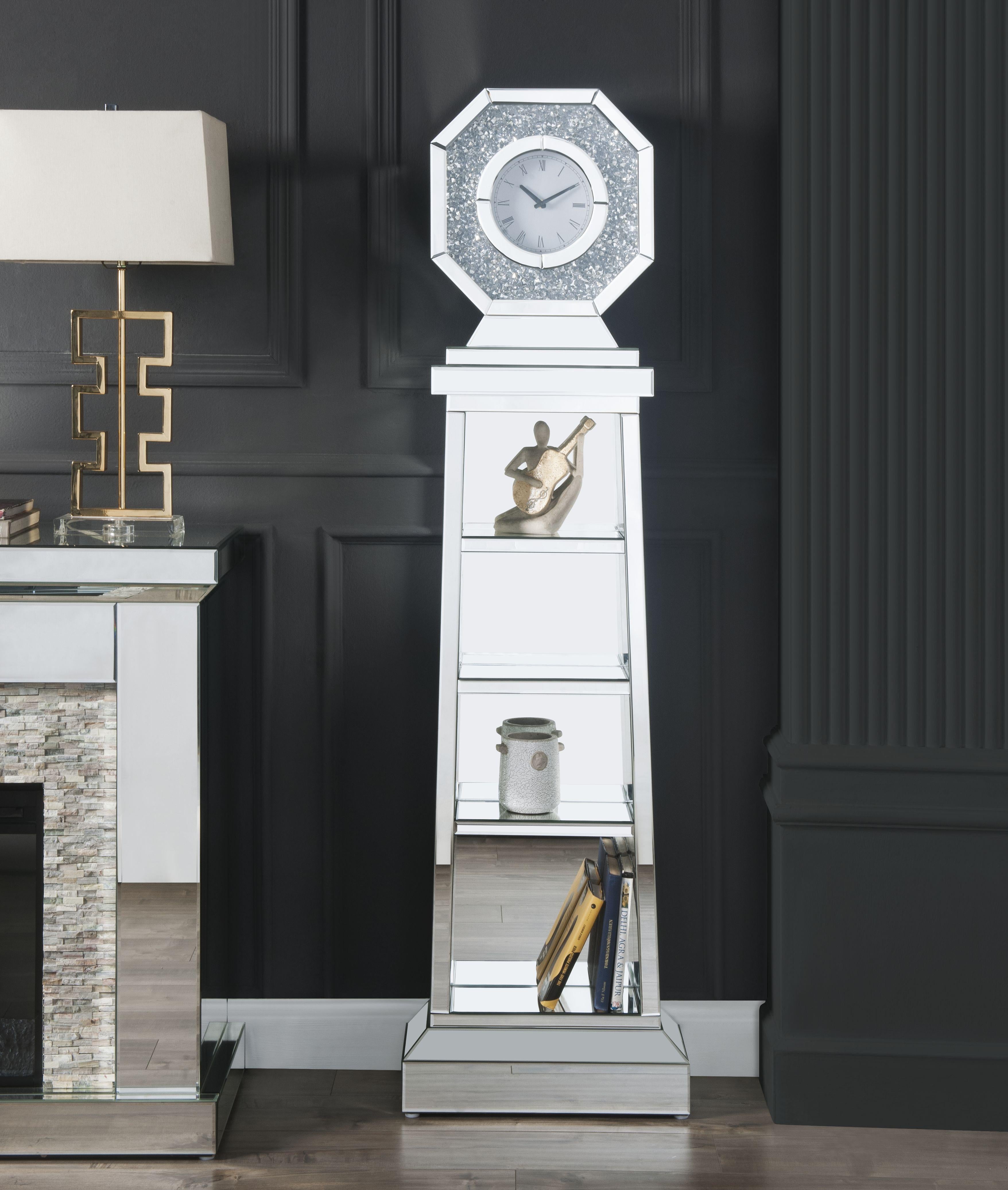 Noralie Mirrored & Faux Diamonds Grandfather Clock - Ideal Furniture (Fresno,CA)