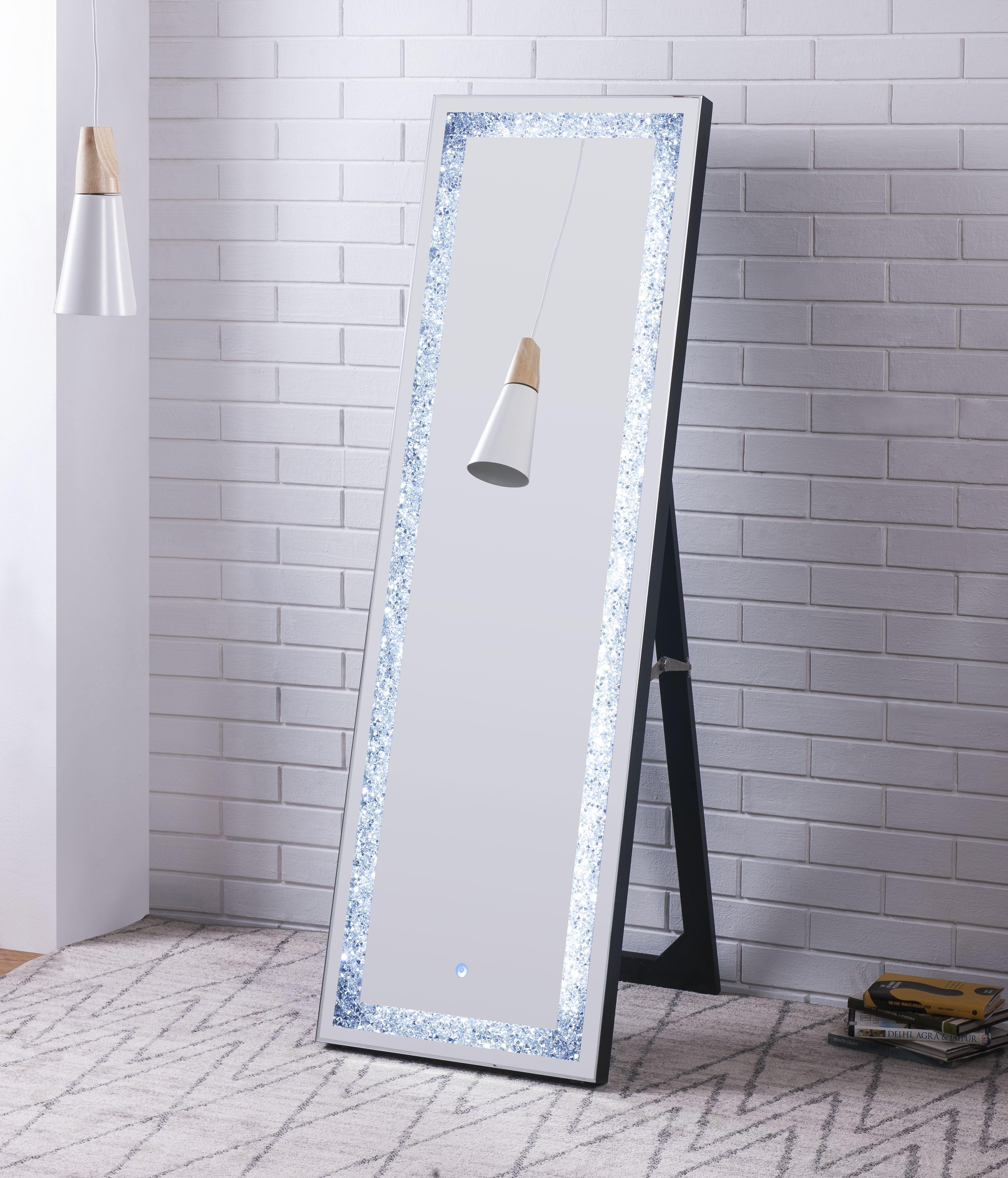 Noralie Mirrored & Faux Diamonds Floor Mirror (LED) - Ideal Furniture (Fresno,CA)