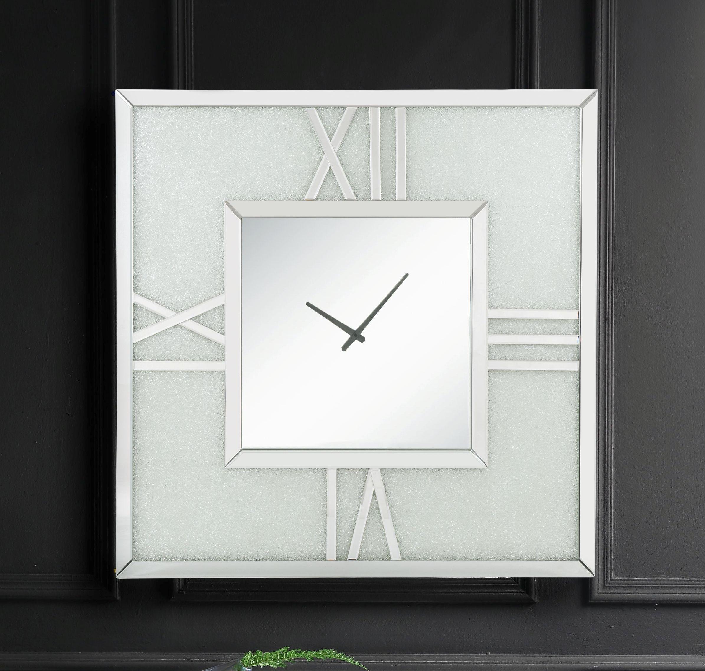 Noralie Mirrored & Faux Diamonds Wall Clock (LED) - Ideal Furniture (Fresno,CA)