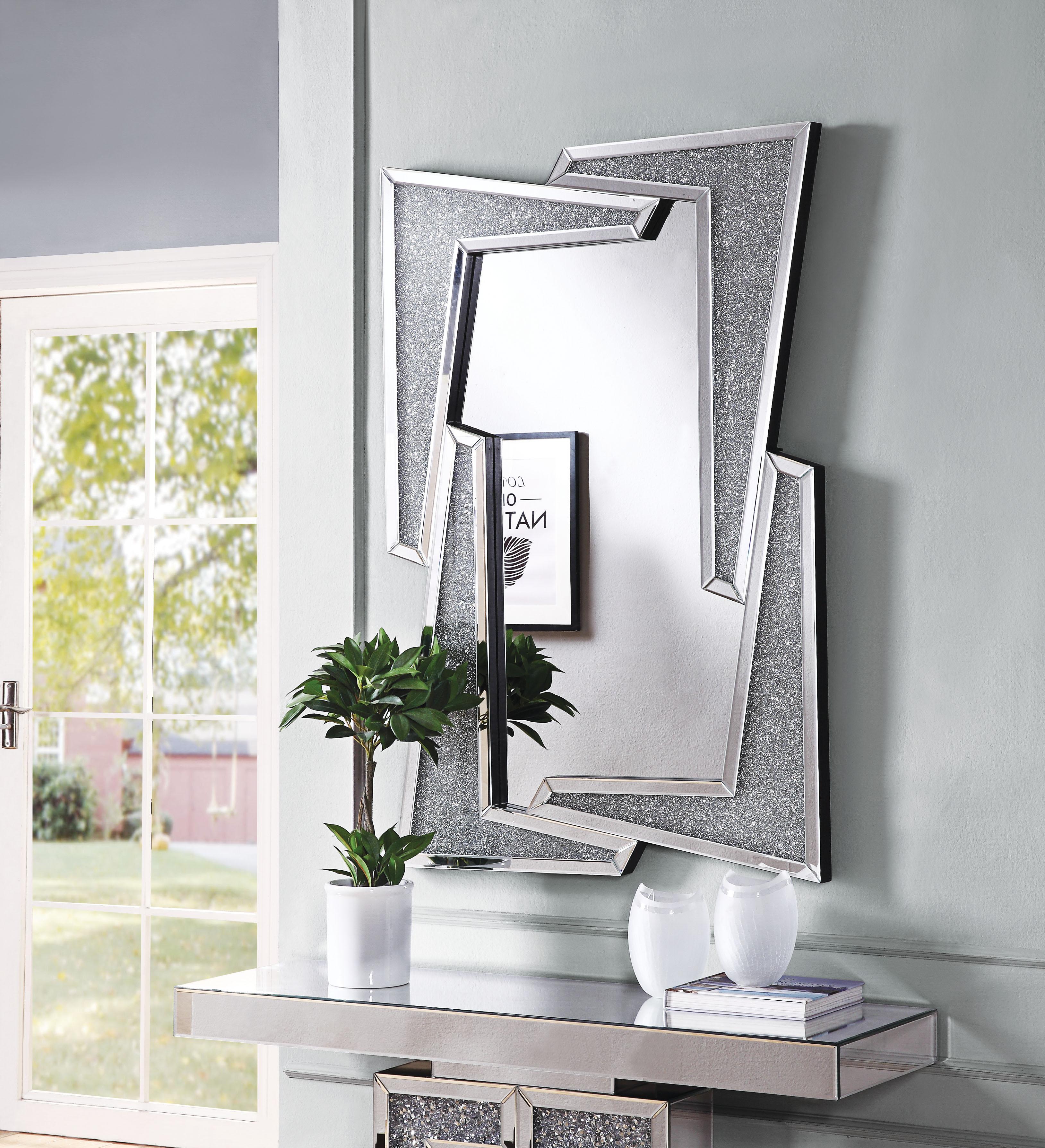 Noralie Mirrored & Faux Diamonds Wall Decor - Ideal Furniture (Fresno,CA)