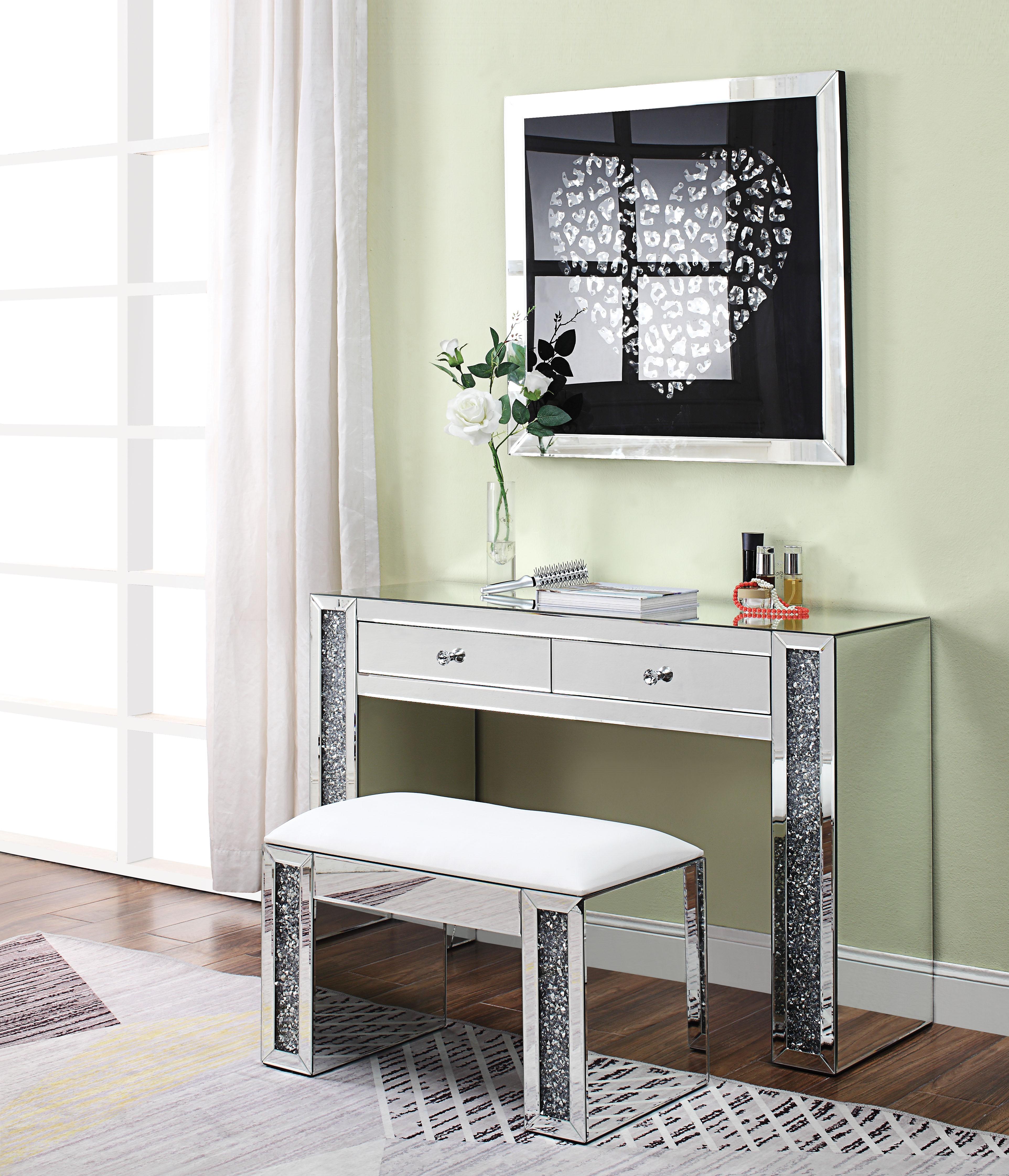 Noralie Mirrored & Faux Diamonds Vanity Desk - Ideal Furniture (Fresno,CA)