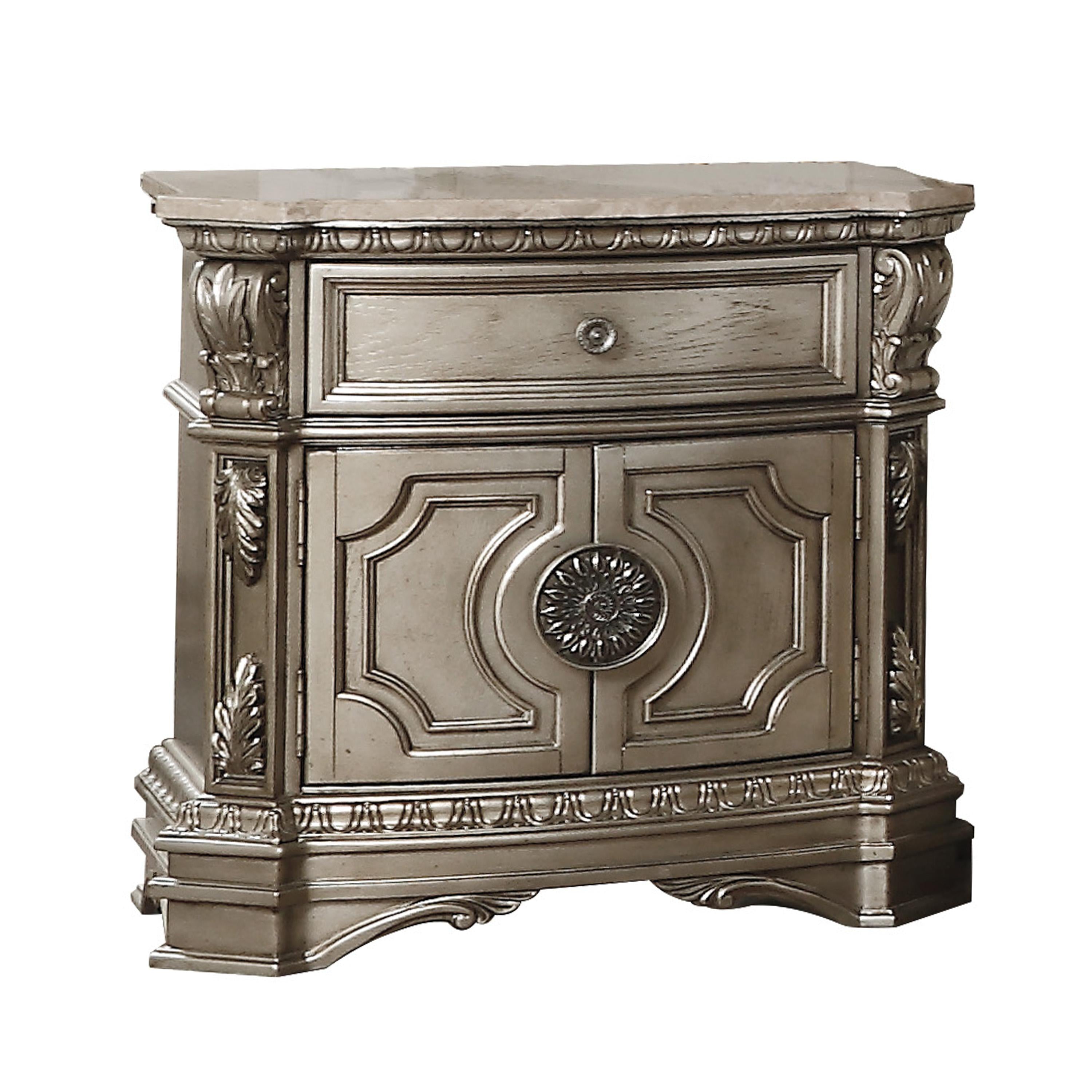 Northville Antique Silver Nightstand (MARBLE TOP) - Ideal Furniture (Fresno,CA)