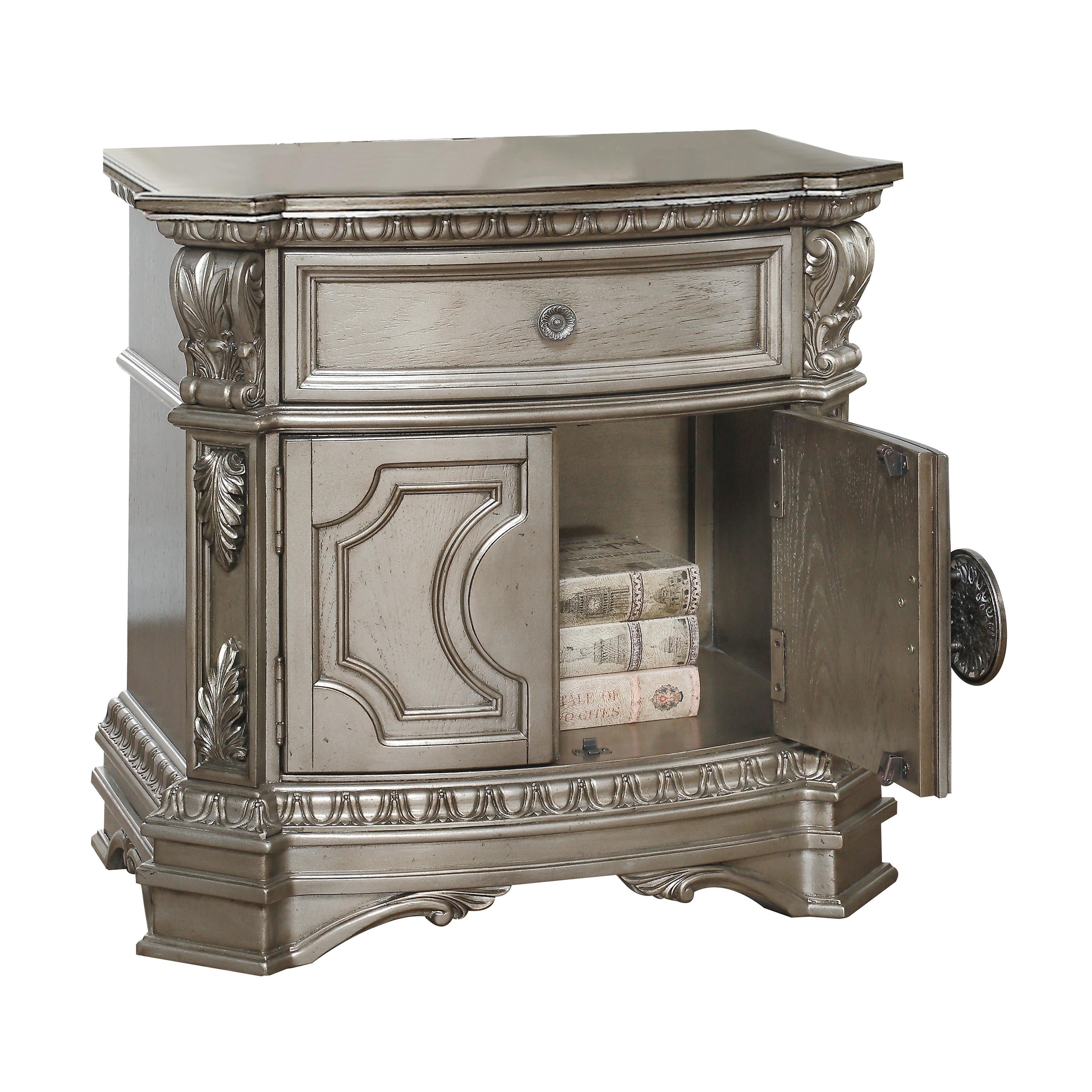 Northville Antique Silver Nightstand (WOOD TOP) - Ideal Furniture (Fresno,CA)