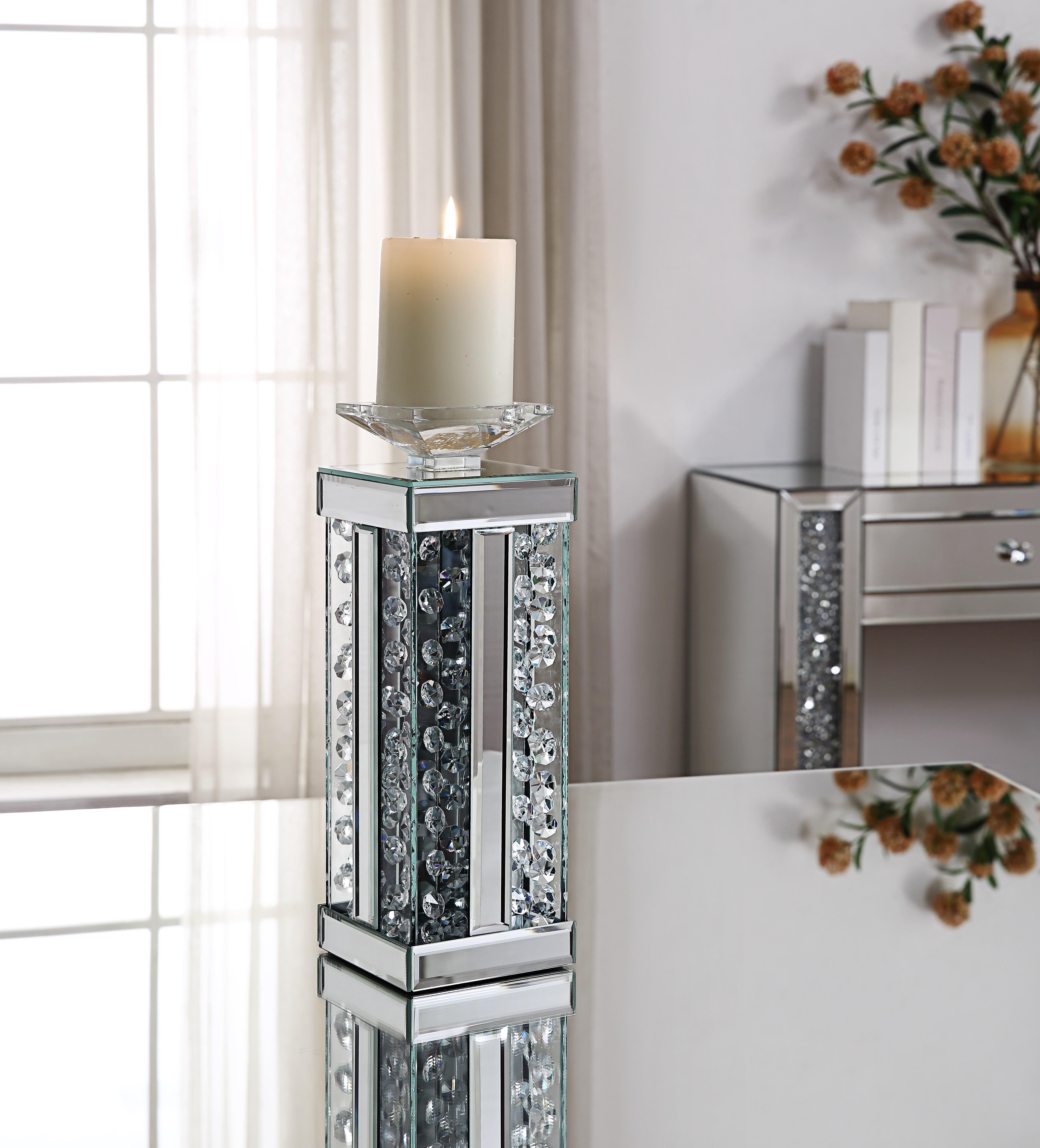 Nysa Mirrored & Faux Crystals Accent Candleholder - Ideal Furniture (Fresno,CA)