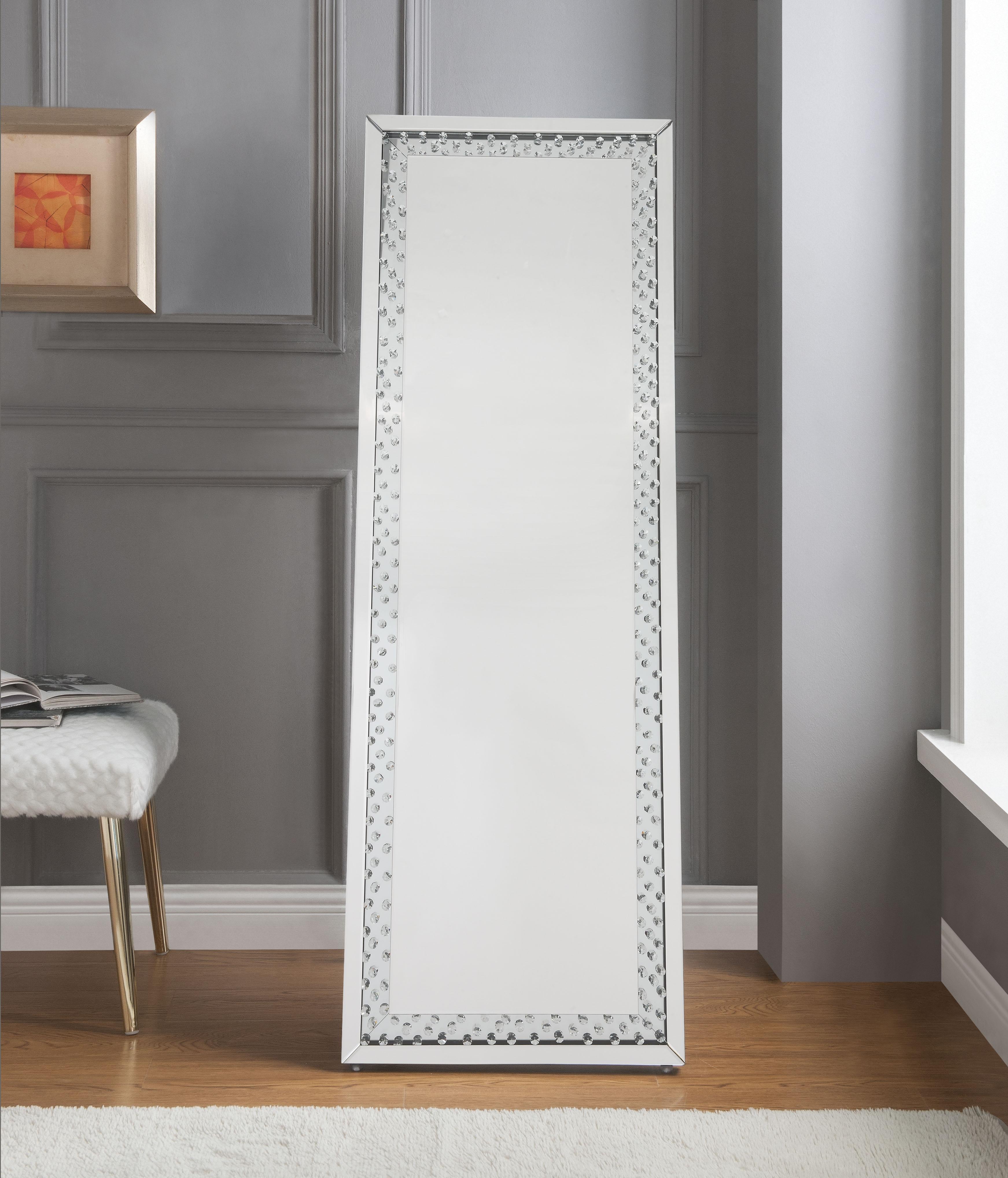 Nysa Mirrored & Faux Crystals Accent Mirror (Floor) - Ideal Furniture (Fresno,CA)