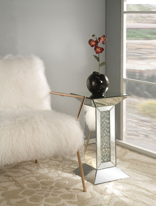 Nysa Mirrored & Faux Crystals Pedestal Stand - Ideal Furniture (Fresno,CA)