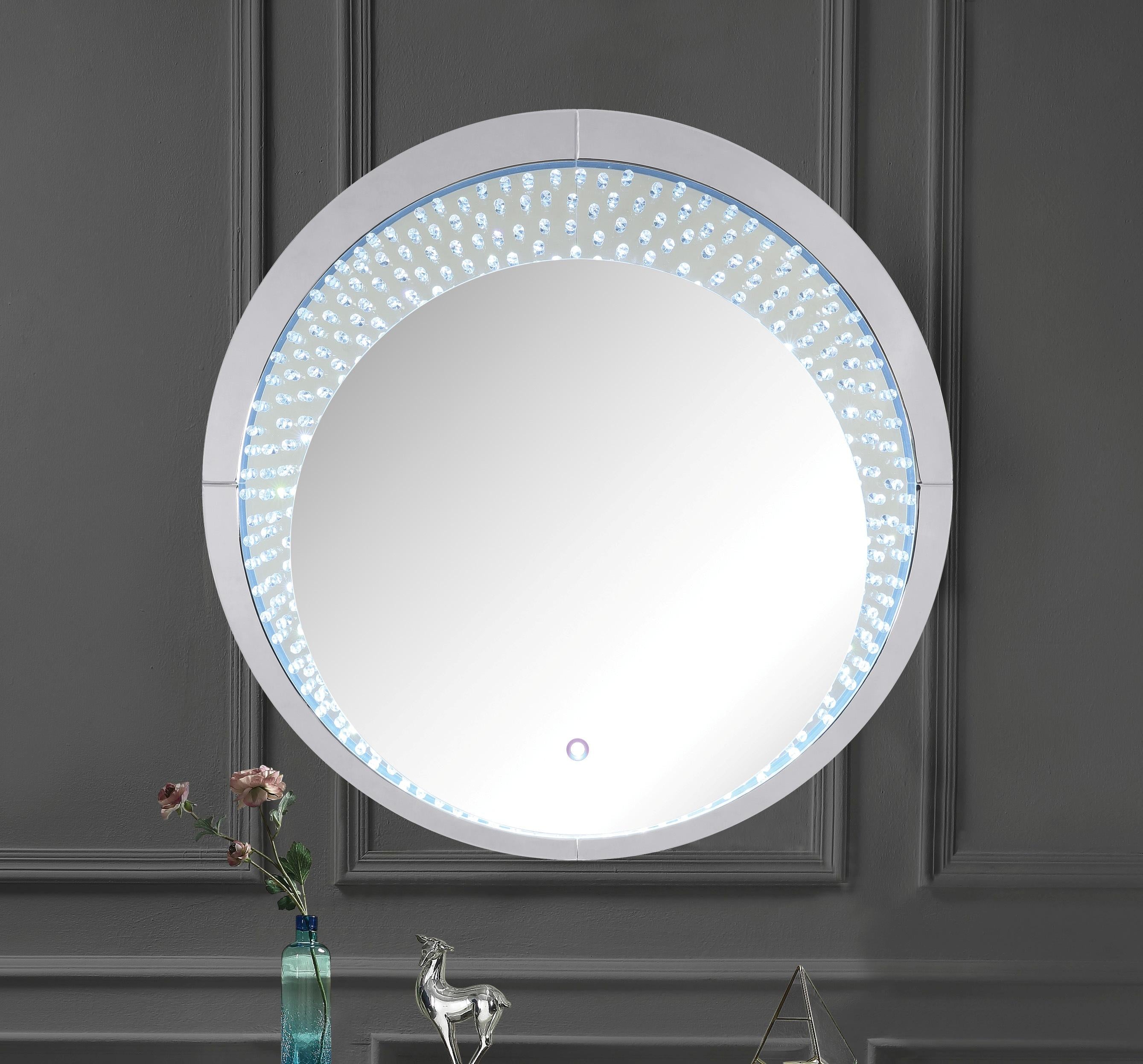 Nysa Mirrored & Faux Crystals Wall Decor (LED) - Ideal Furniture (Fresno,CA)