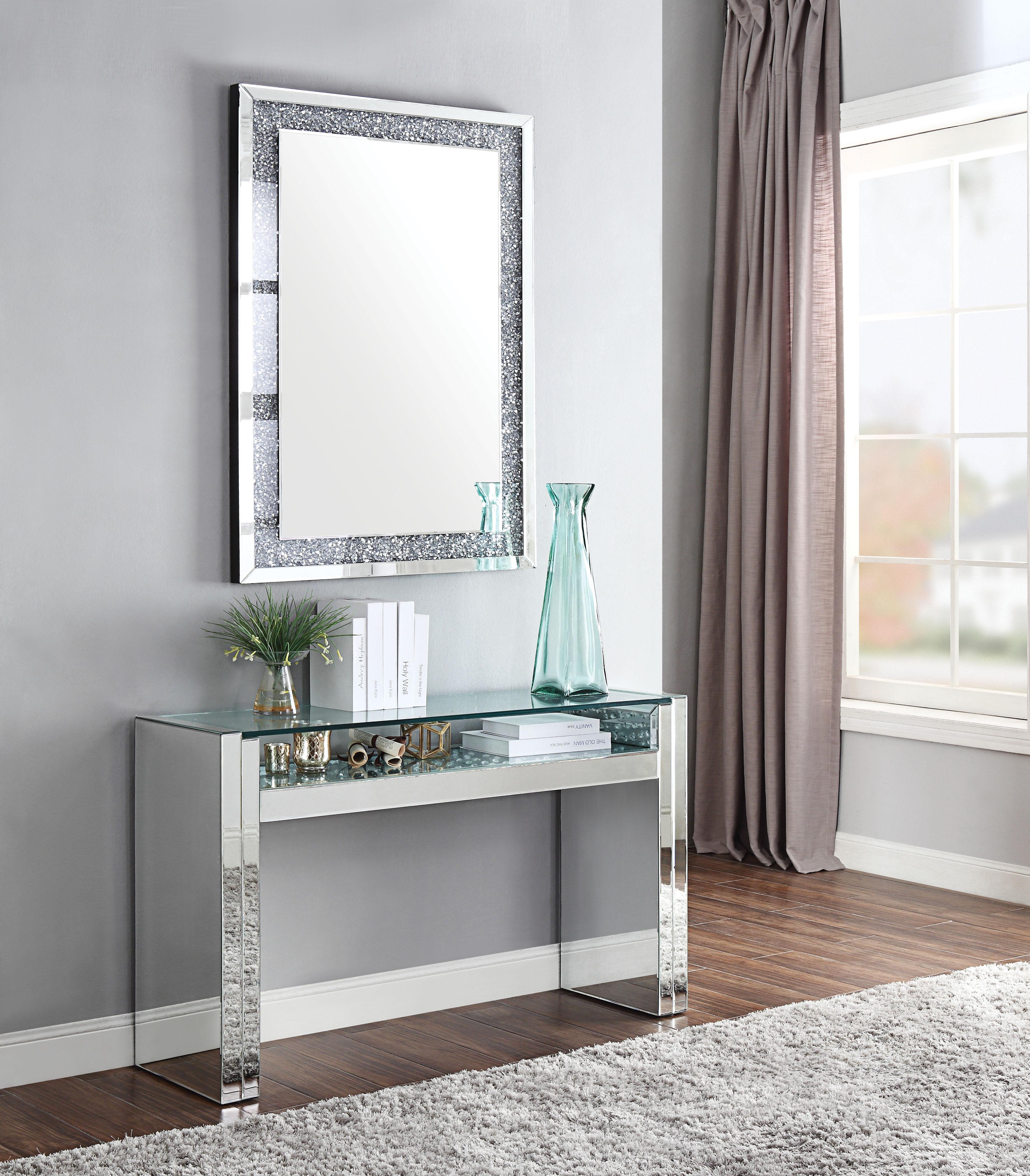 Nysa Mirrored & Faux Crystals Sofa Table - Ideal Furniture (Fresno,CA)