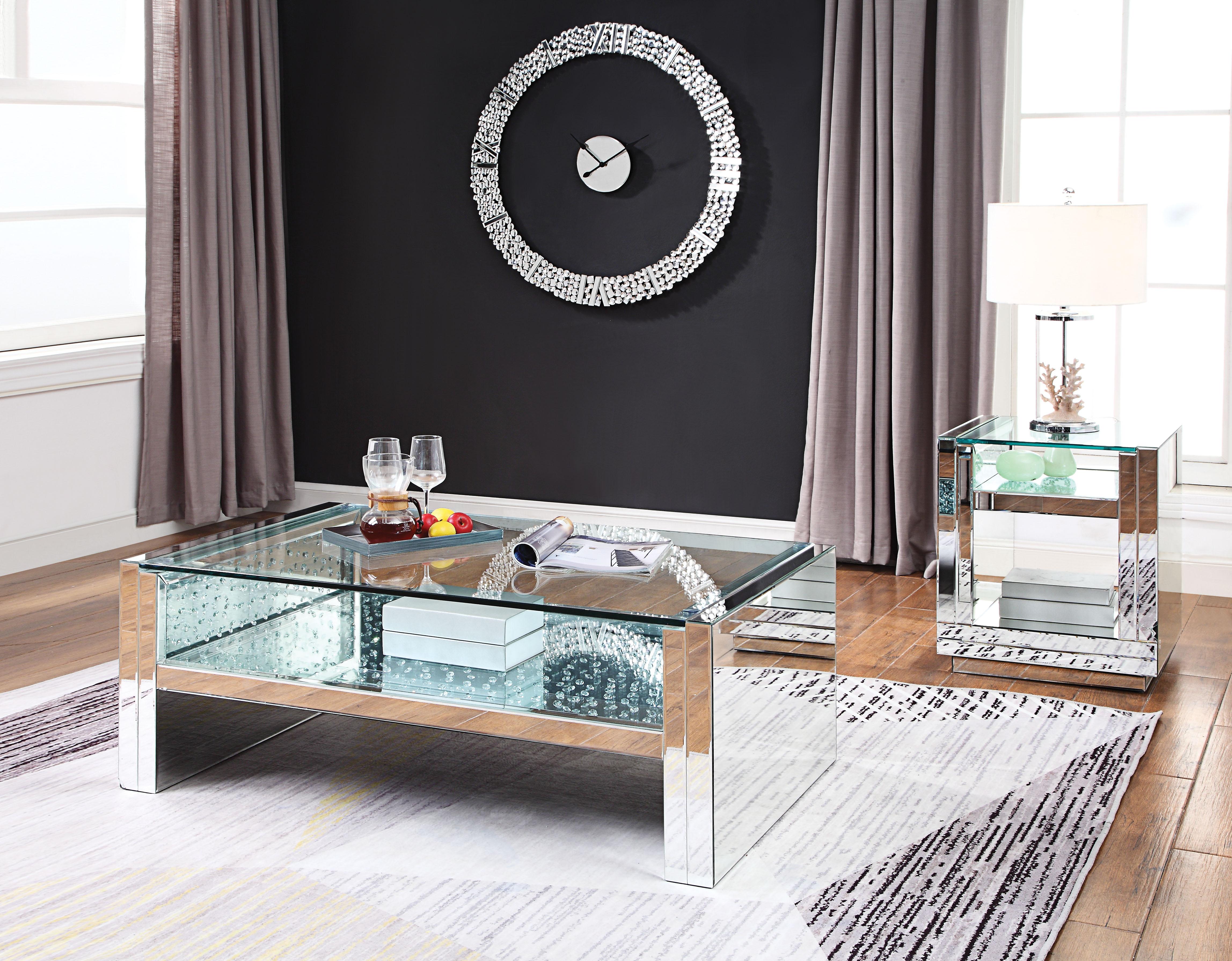 Nysa Mirrored & Faux Crystals Coffee Table - Ideal Furniture (Fresno,CA)