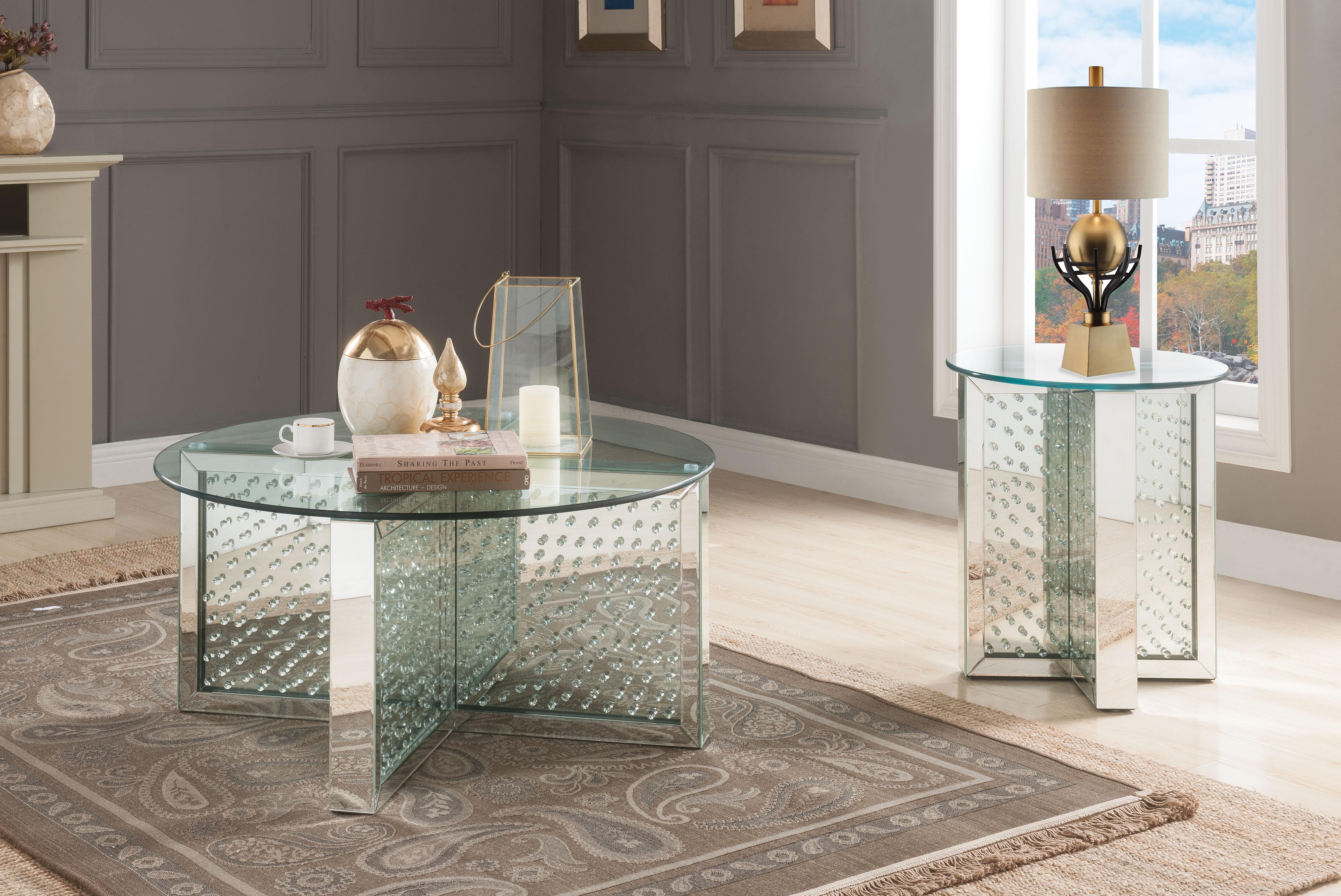 Nysa Mirrored & Faux Crystals Coffee Table - Ideal Furniture (Fresno,CA)