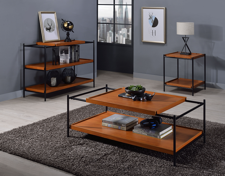Oaken Honey Oak & Black Coffee Table - Ideal Furniture (Fresno,CA)