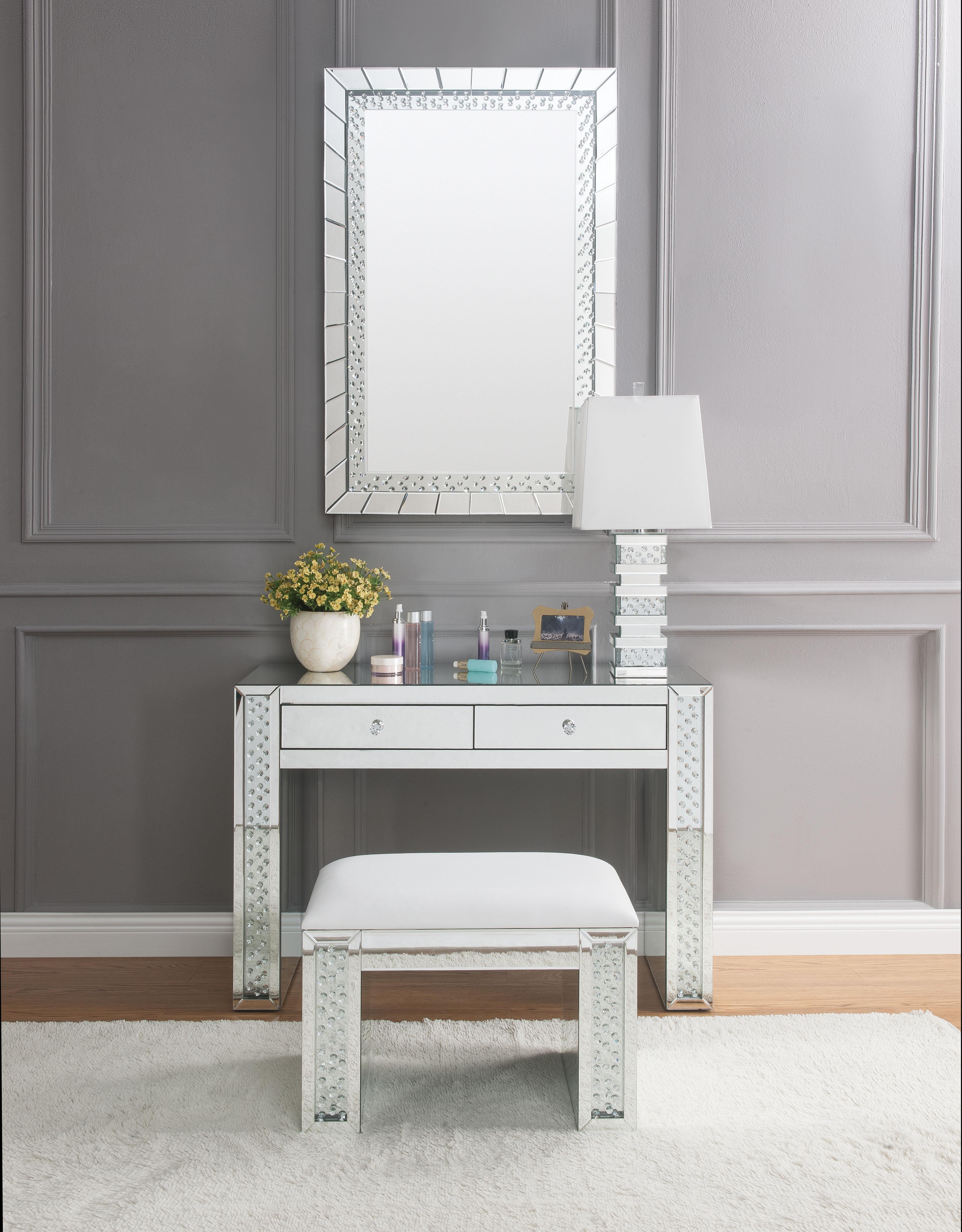 Nysa Mirrored & Faux Crystals Vanity Desk - Ideal Furniture (Fresno,CA)