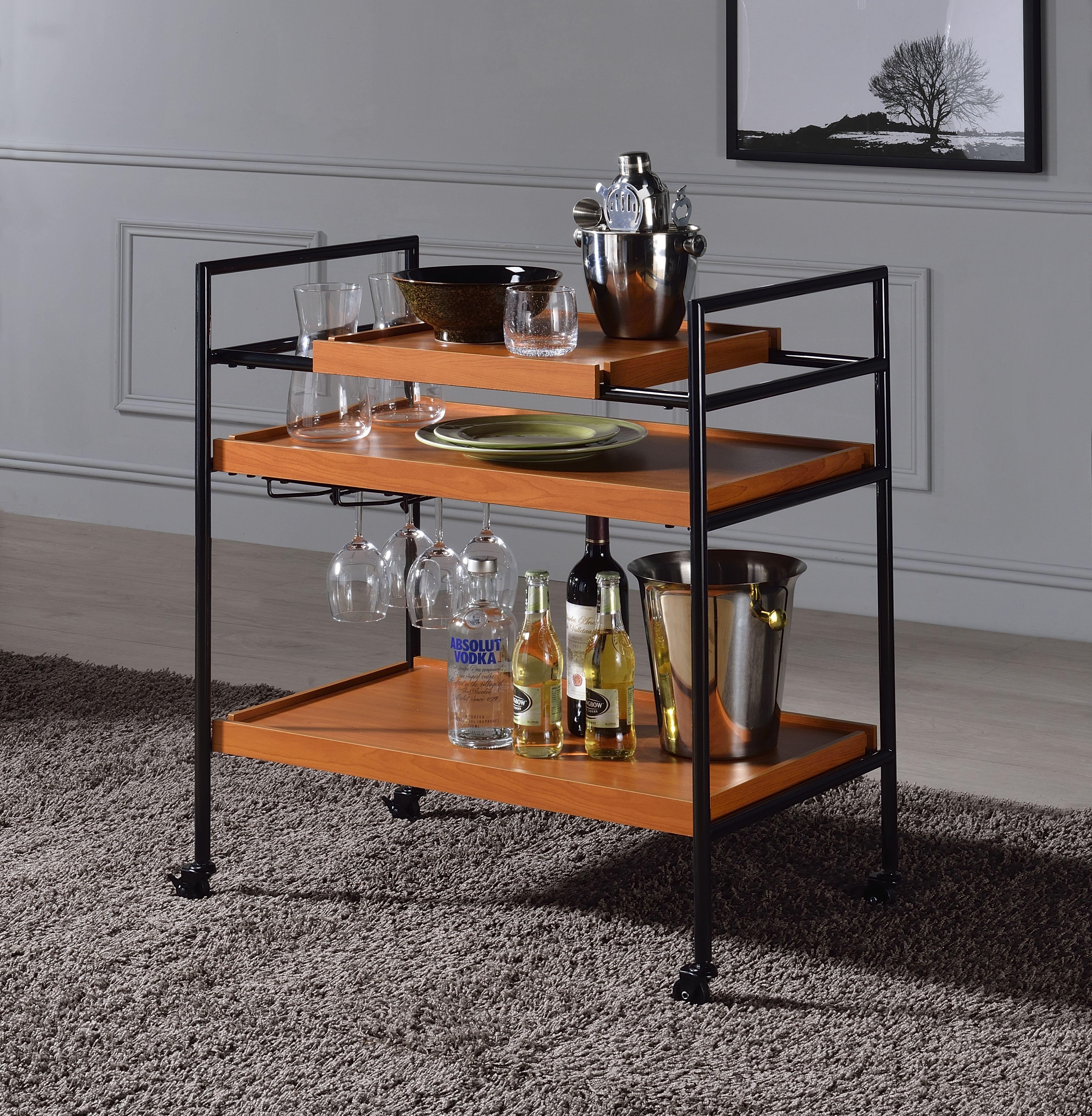 Oaken Honey Oak & Black Serving Cart - Ideal Furniture (Fresno,CA)