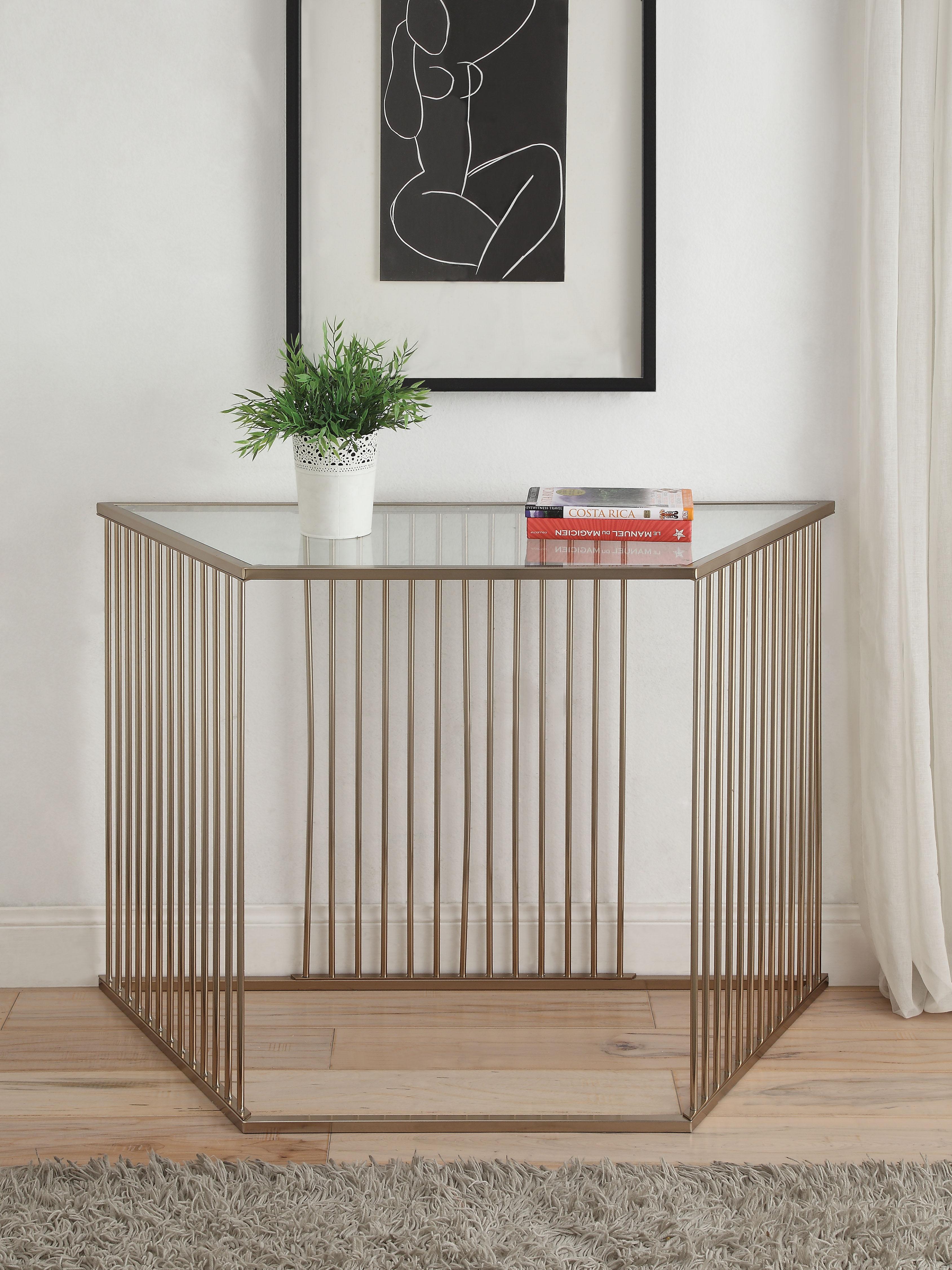 Oaklie Champagne & Clear Glass Sofa Table - Ideal Furniture (Fresno,CA)