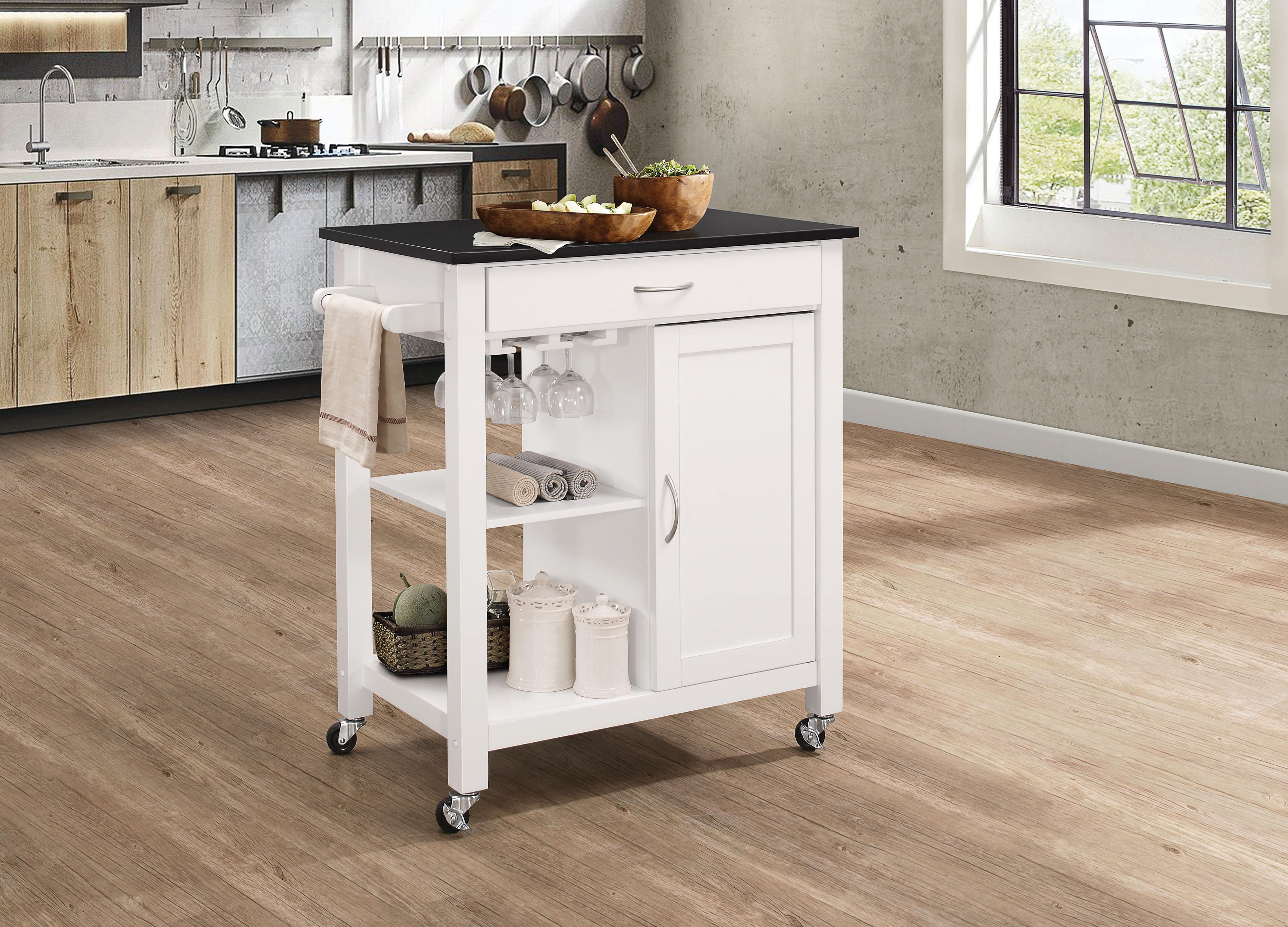 Ottawa Black & White Kitchen Cart - Ideal Furniture (Fresno,CA)