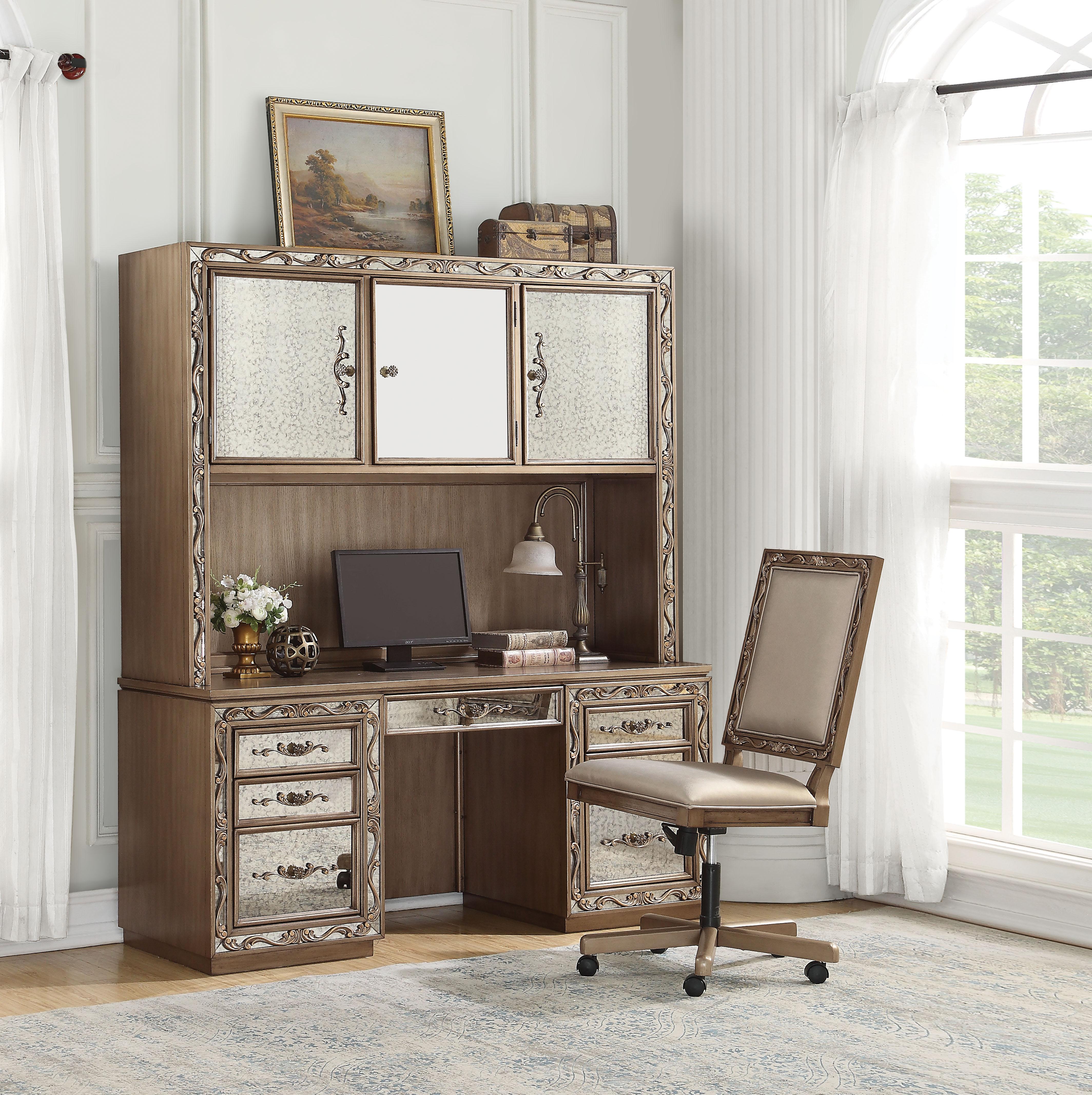 Orianne Antique Gold Computer Desk & Hutch - Ideal Furniture (Fresno,CA)