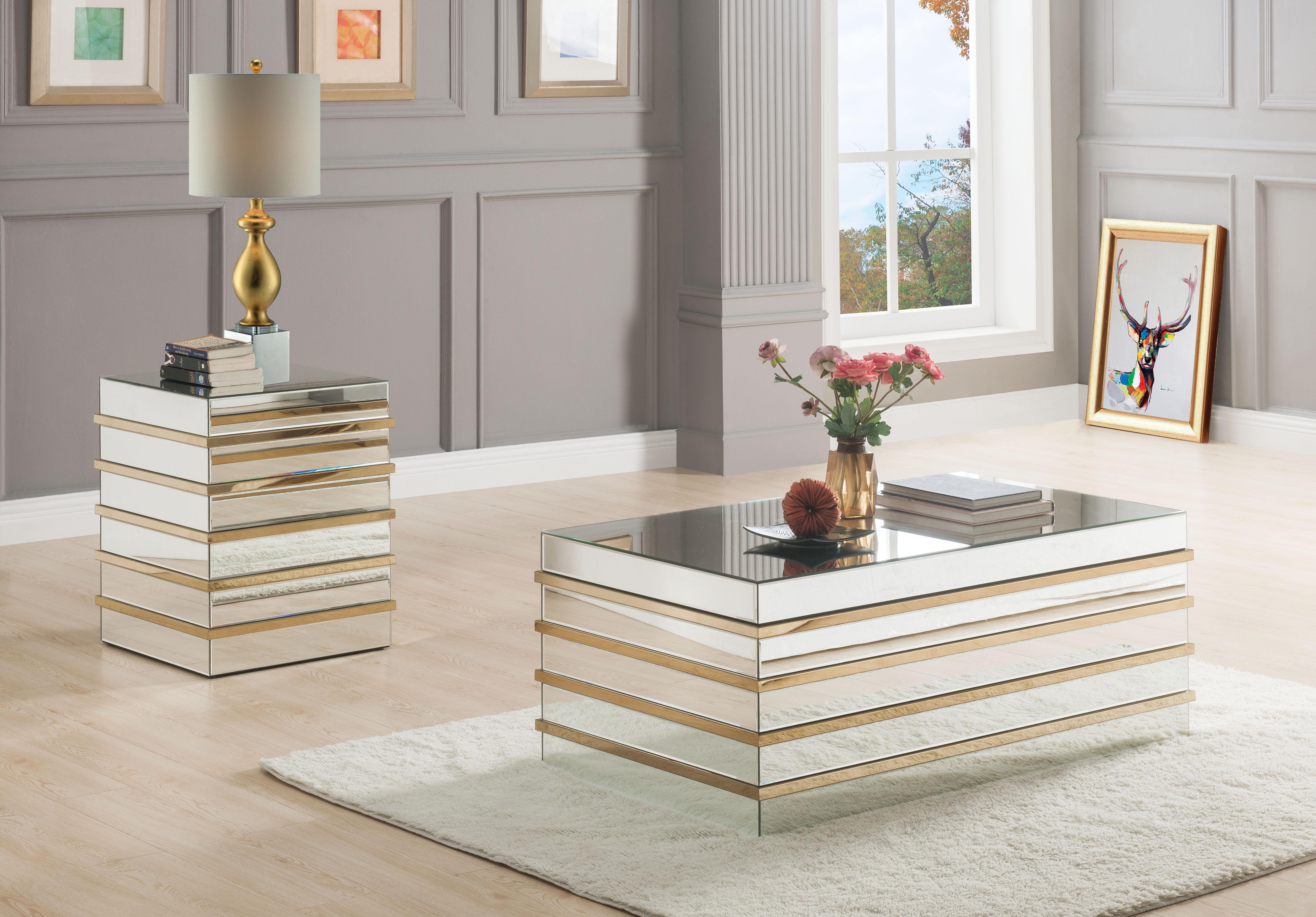 Osma Mirrored & Gold Coffee Table - Ideal Furniture (Fresno,CA)