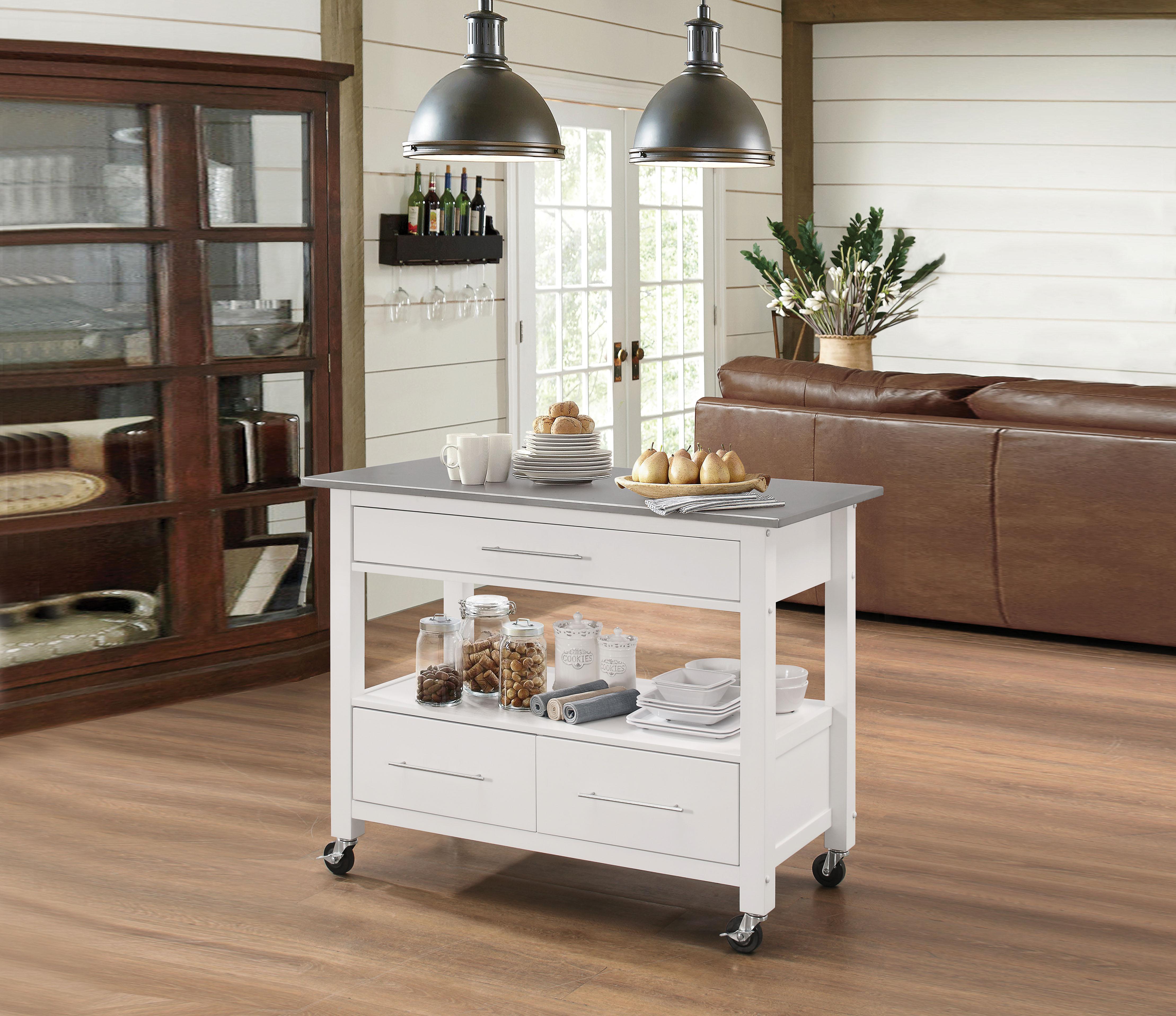 Ottawa Stainless Steel & White Kitchen Cart - Ideal Furniture (Fresno,CA)