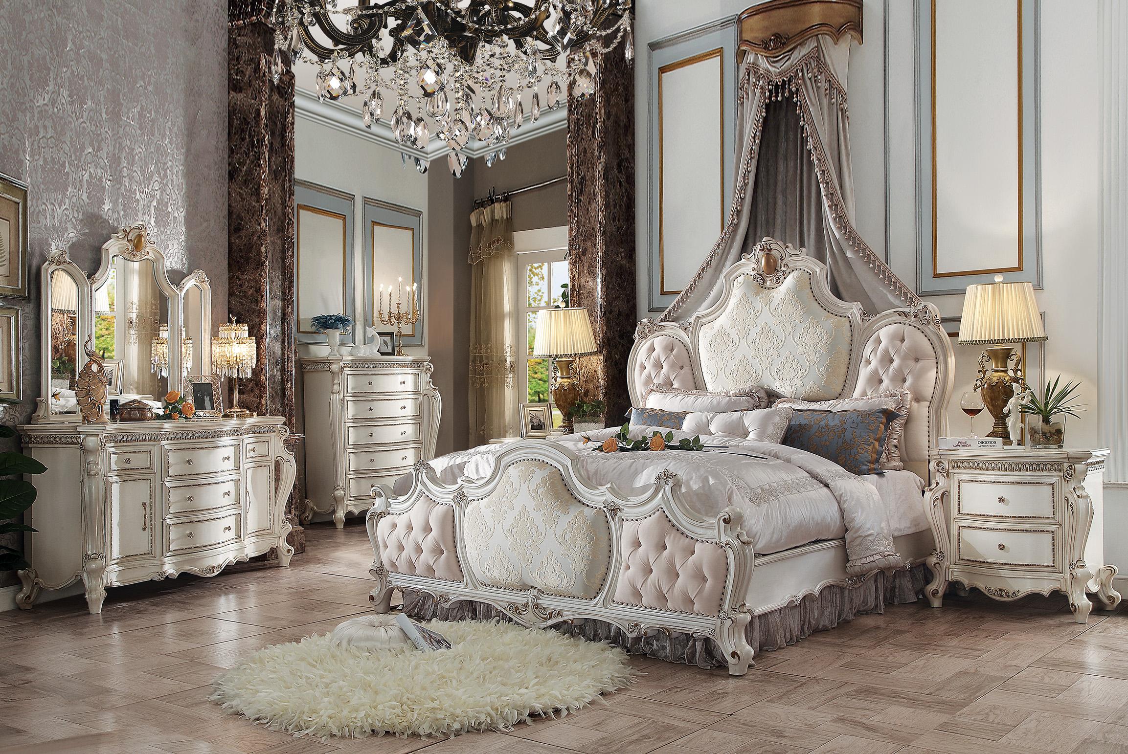 Picardy Fabric & Antique Pearl Queen Bed - Ideal Furniture (Fresno,CA)