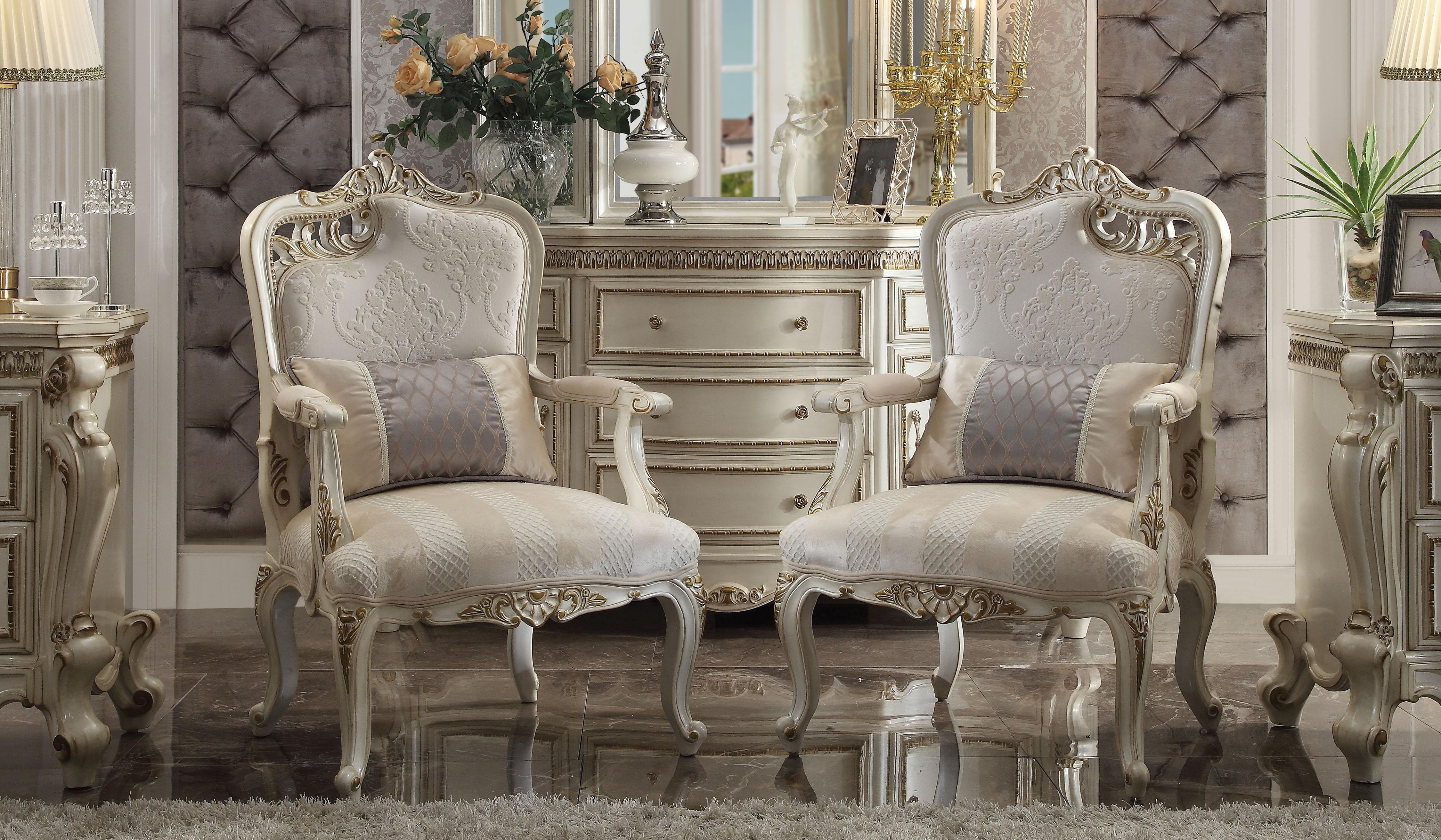 Picardy Fabric & Antique Pearl Chair & 1 Pillow - Ideal Furniture (Fresno,CA)