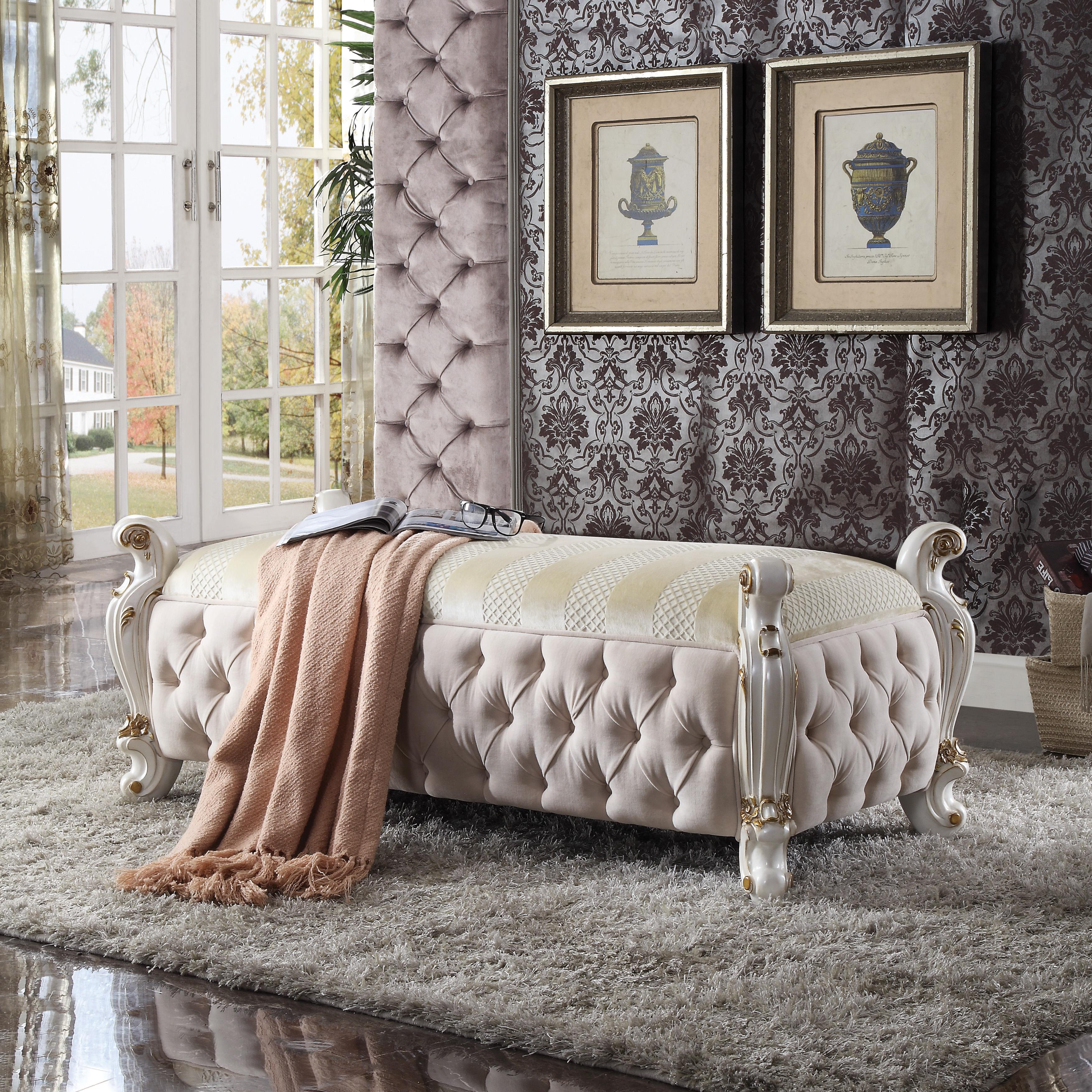 Picardy Fabric & Antique Pearl Bench - Ideal Furniture (Fresno,CA)