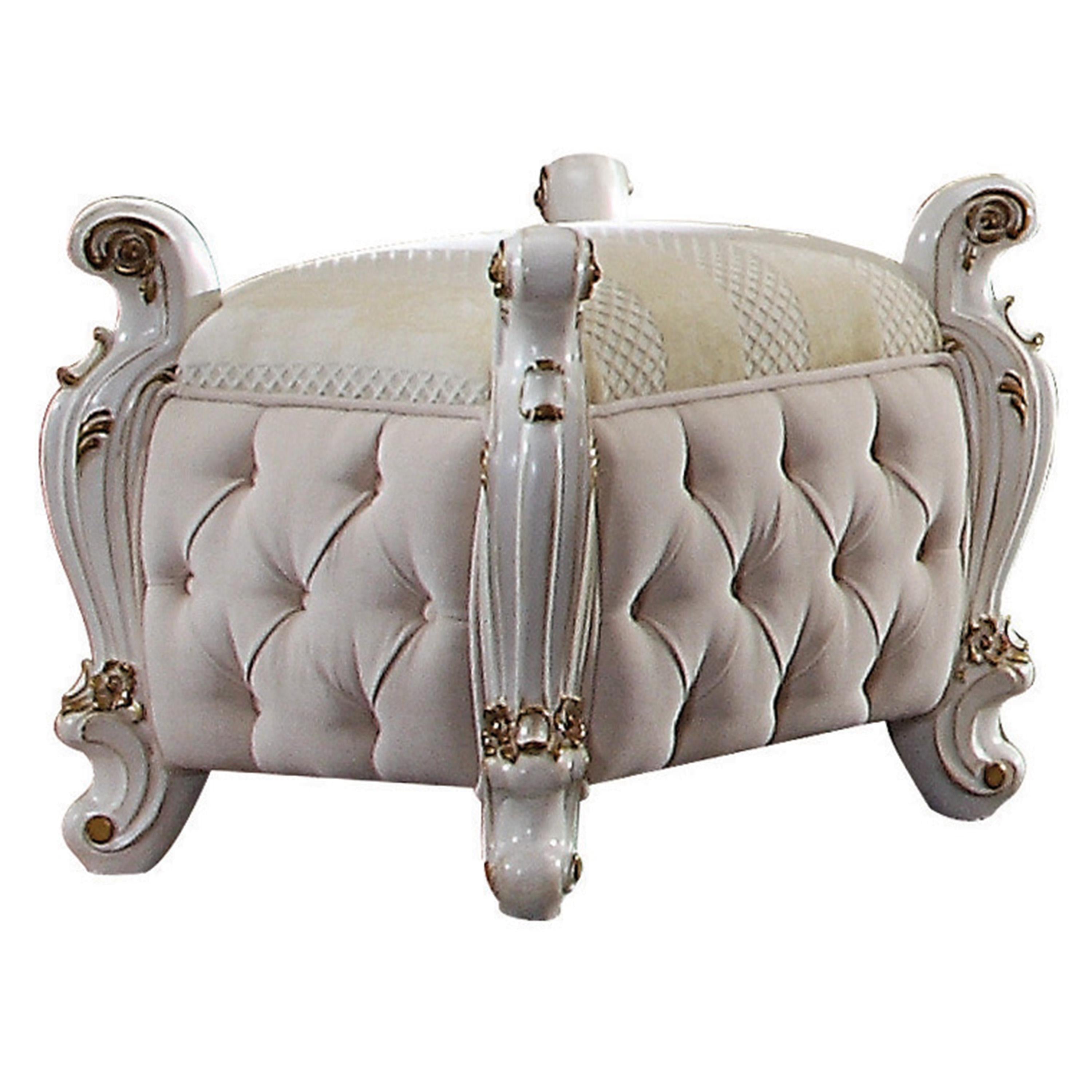 Picardy Fabric & Antique Pearl Vanity Stool - Ideal Furniture (Fresno,CA)
