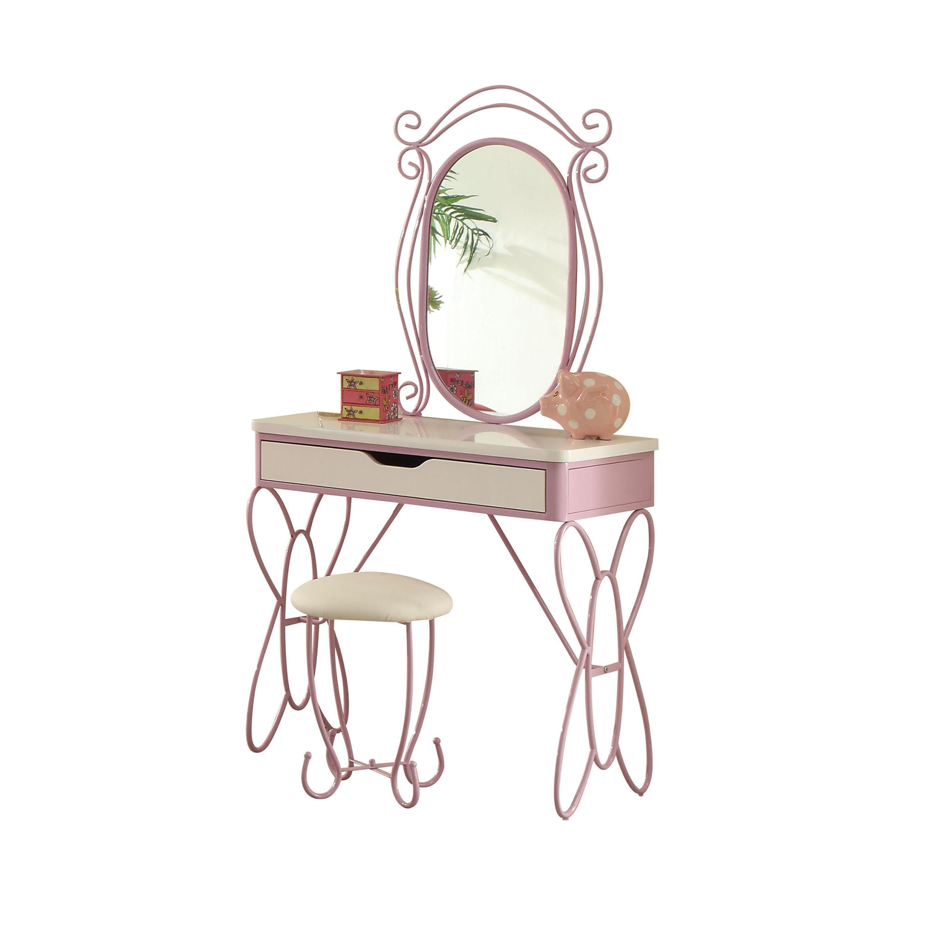 Priya II White & Light Purple Vanity Set - Ideal Furniture (Fresno,CA)