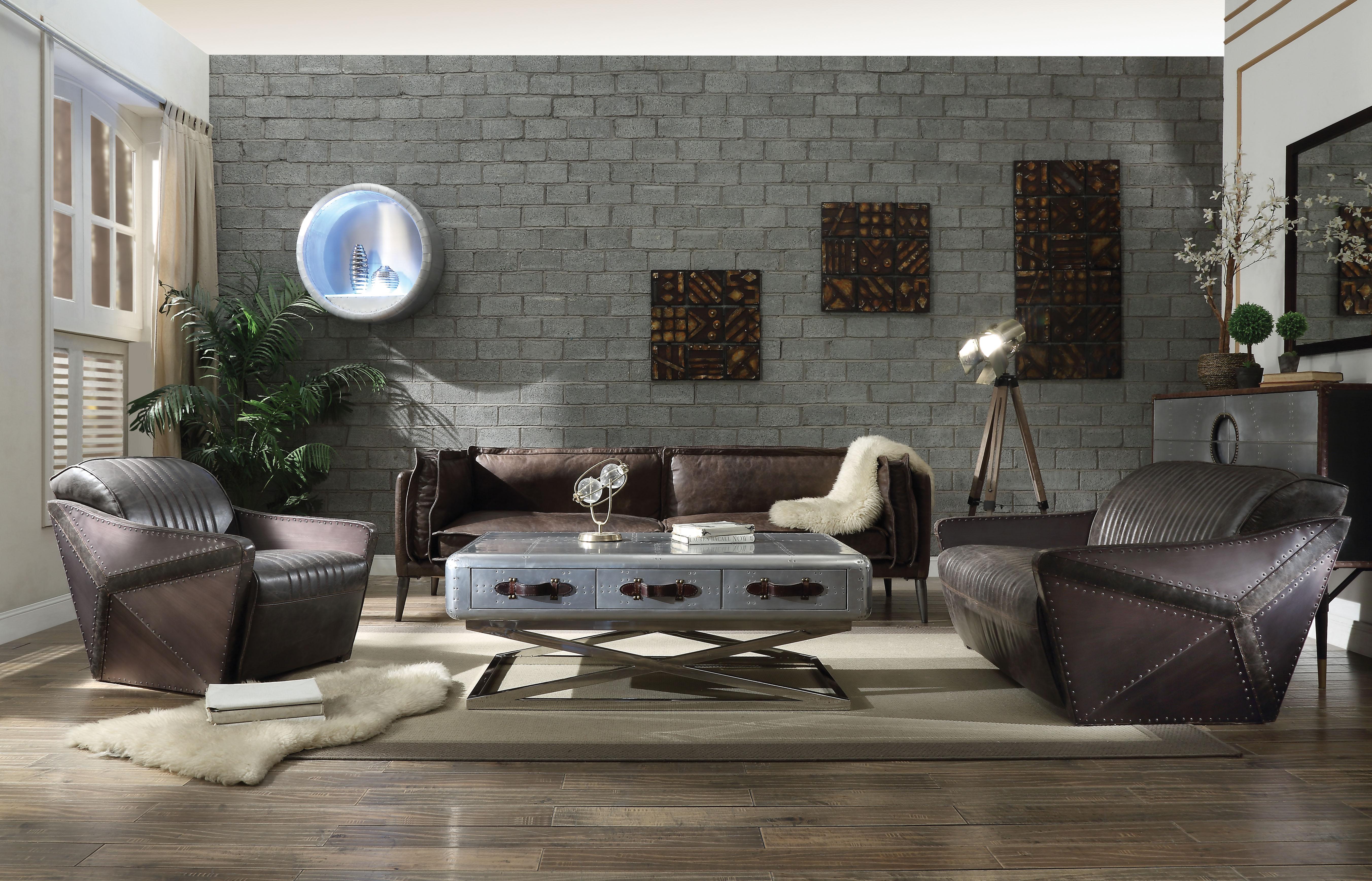 Porchester Distress Chocolate Top Grain Leather Sofa - Ideal Furniture (Fresno,CA)