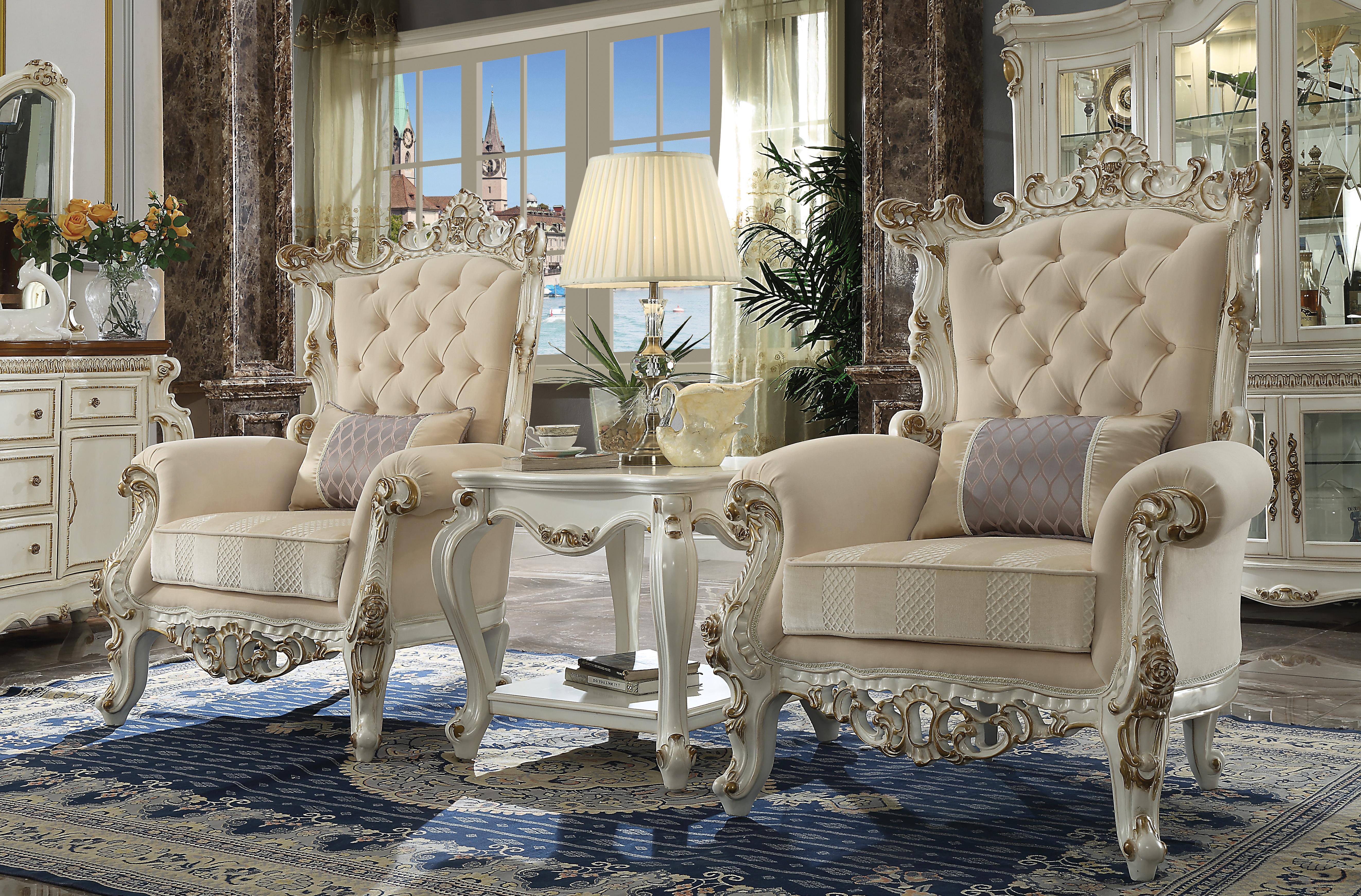 Picardy II Fabric & Antique Pearl Accent Chair & Pillow - Ideal Furniture (Fresno,CA)