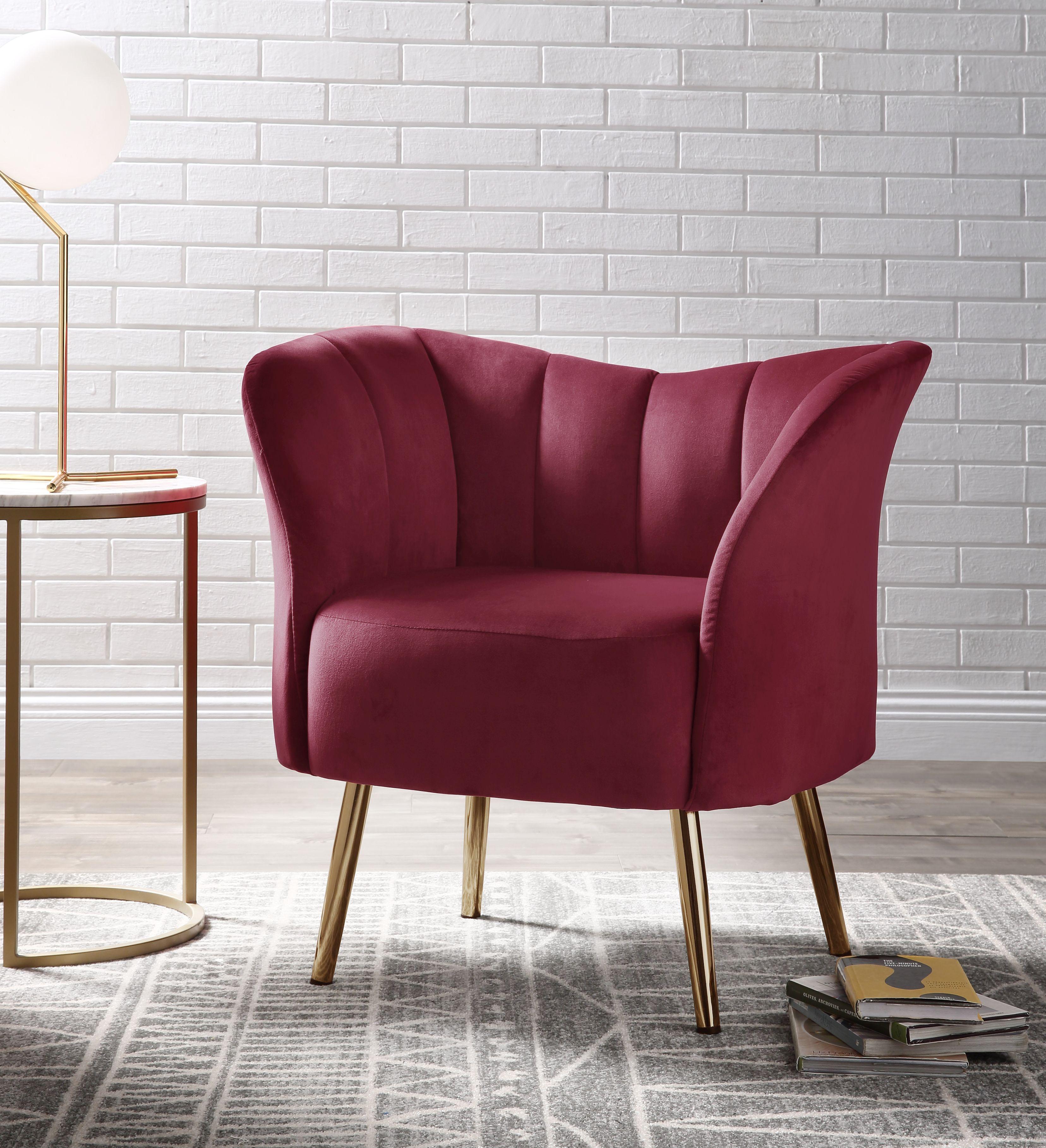 Reese Burgundy Velvet & Gold Accent Chair - Ideal Furniture (Fresno,CA)