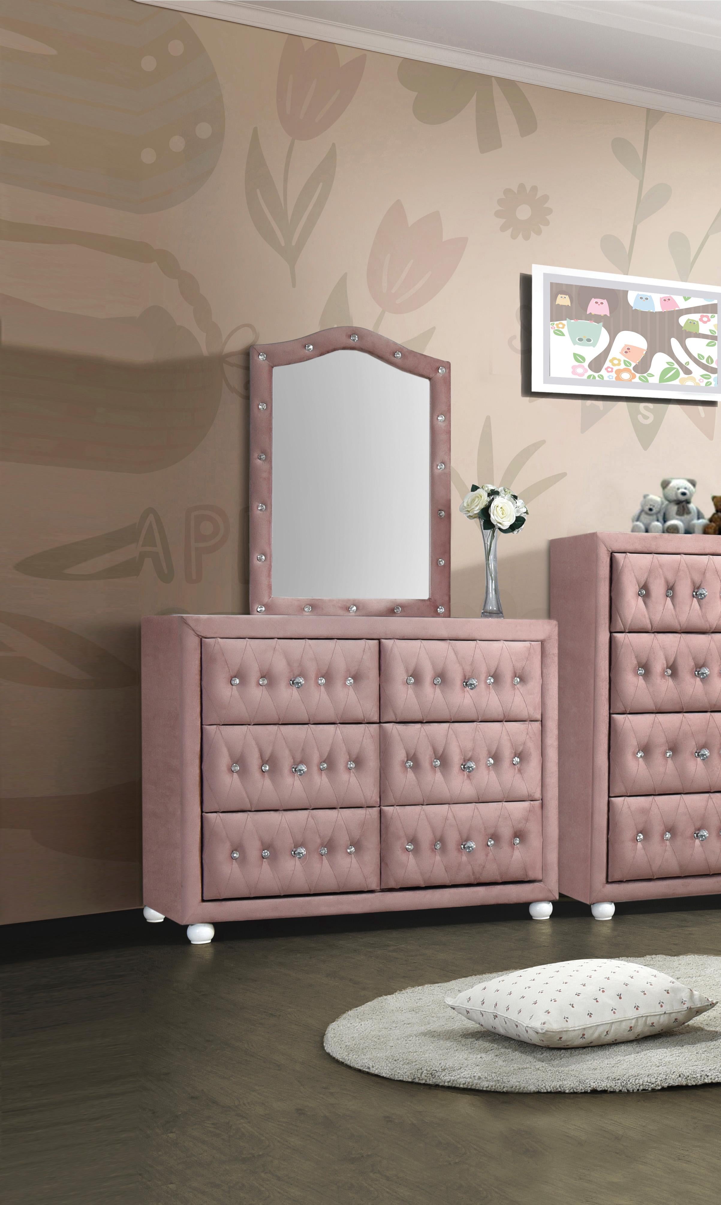Reggie Pink Fabric Mirror - Ideal Furniture (Fresno,CA)
