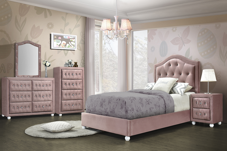 Reggie Pink Fabric Twin Bed - Ideal Furniture (Fresno,CA)