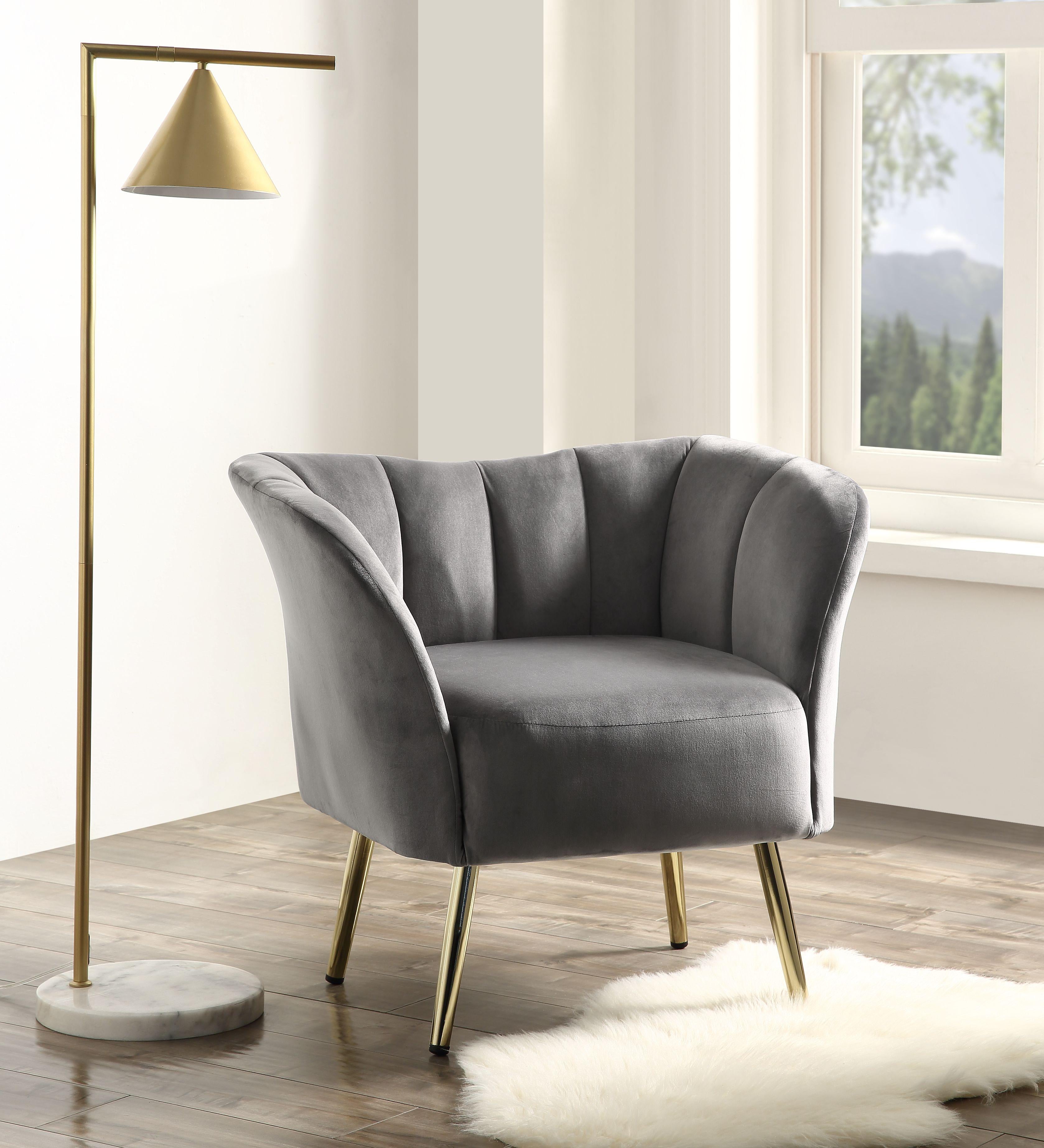 Reese Gray Velvet & Gold Accent Chair - Ideal Furniture (Fresno,CA)