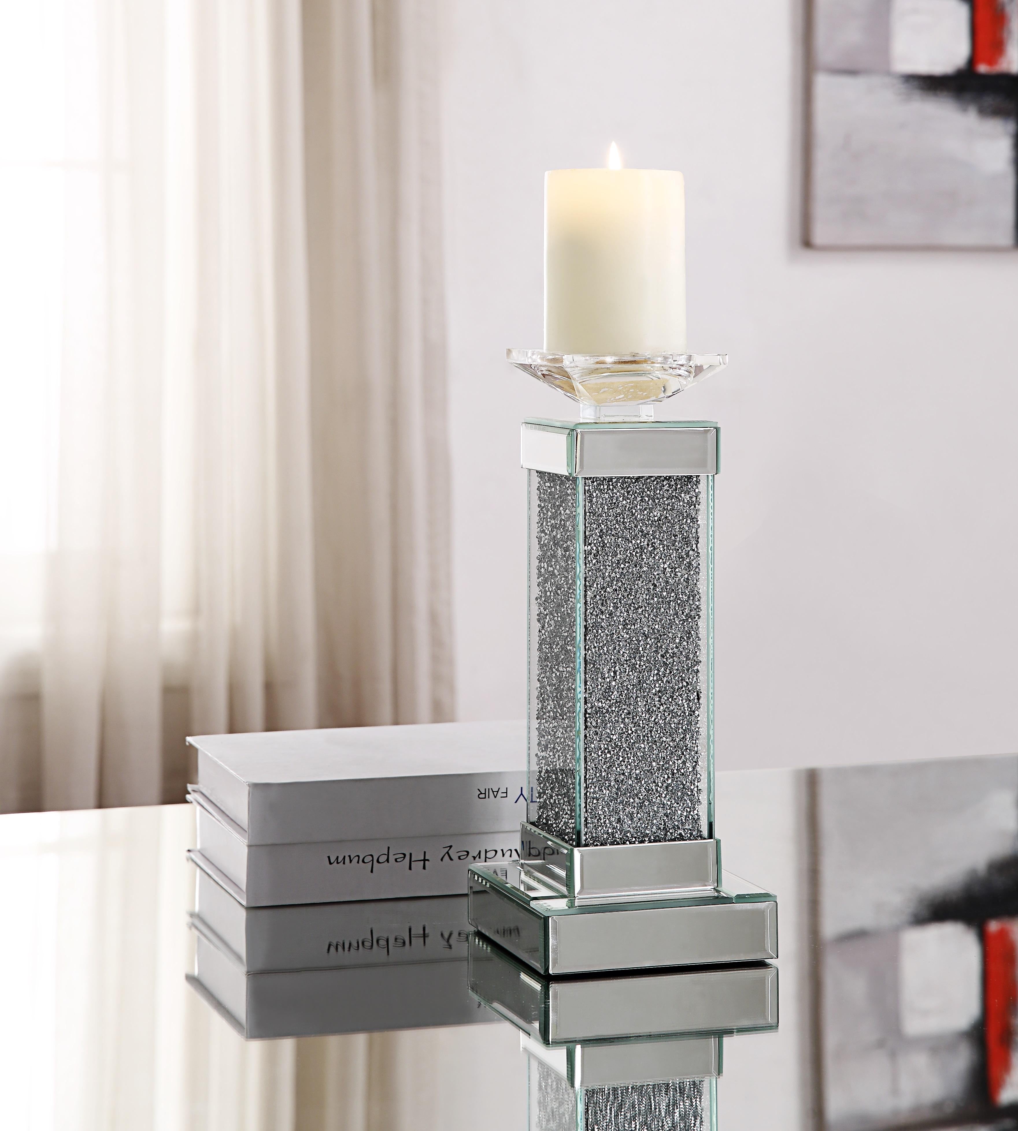 Rekha Mirrored & Faux Crystals Accent Candleholder - Ideal Furniture (Fresno,CA)