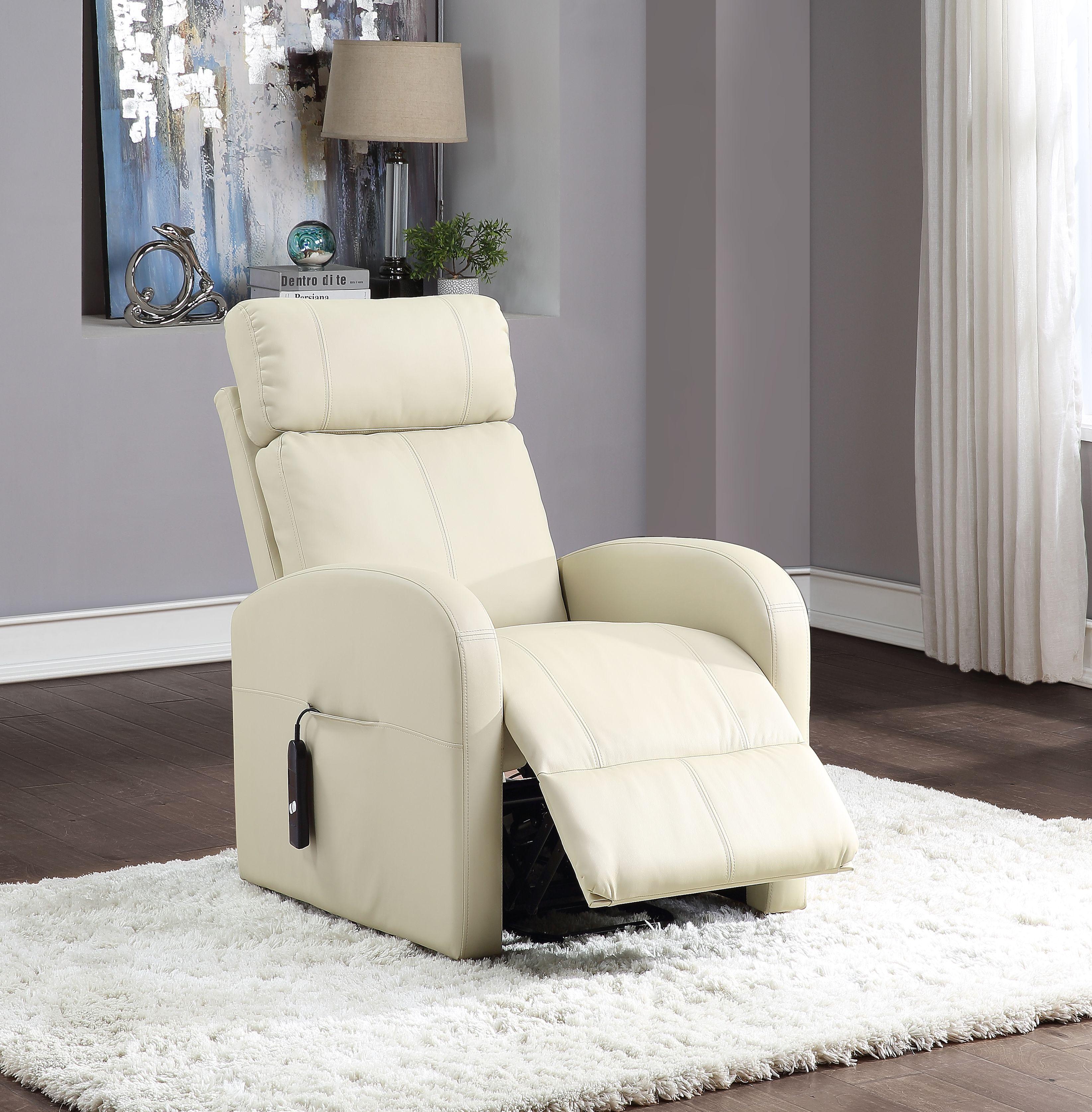 Ricardo Beige PU Recliner w/Power Lift - Ideal Furniture (Fresno,CA)