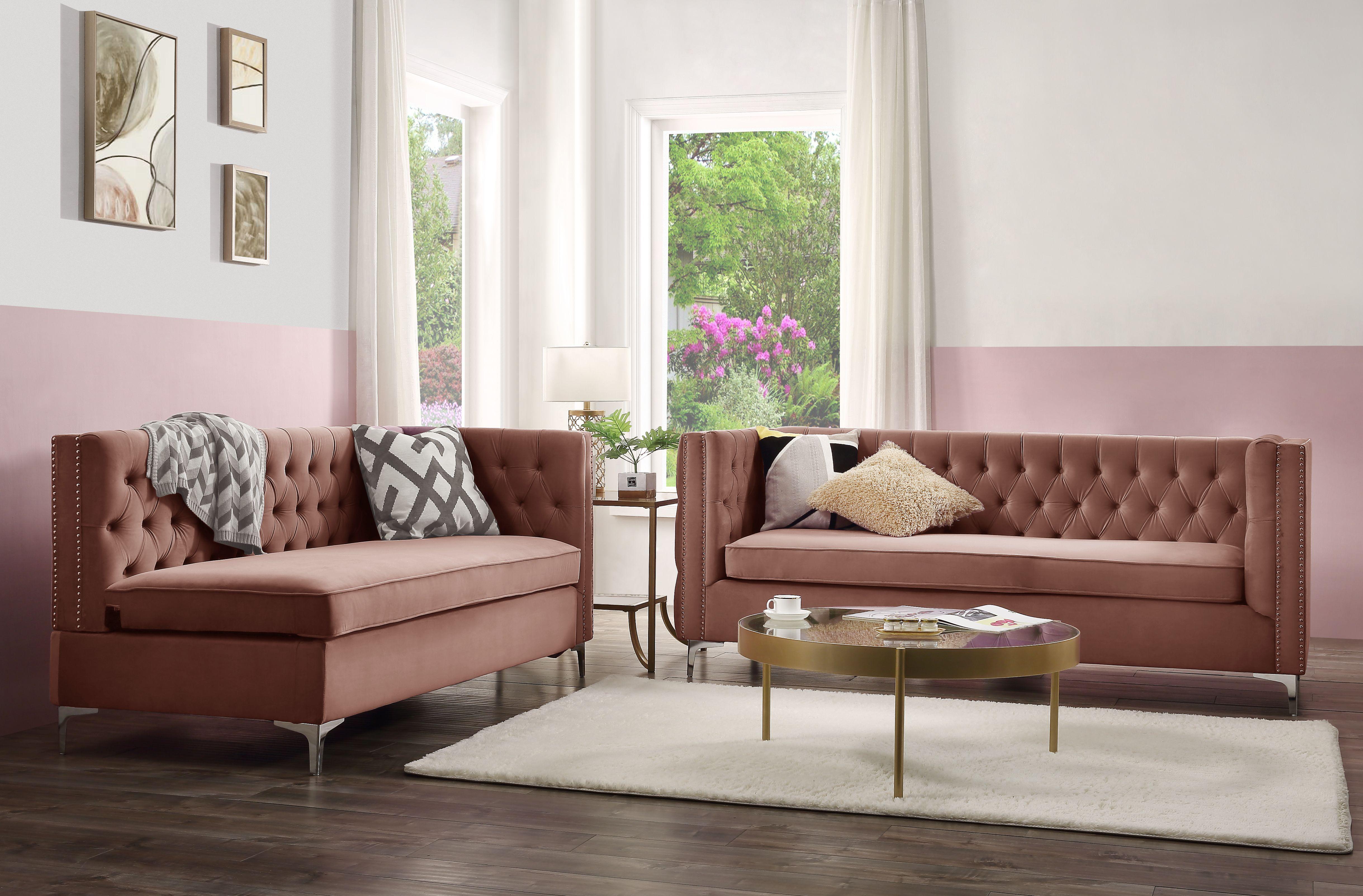 Rhett Dusty Pink Velvet Sectional Sofa - Ideal Furniture (Fresno,CA)