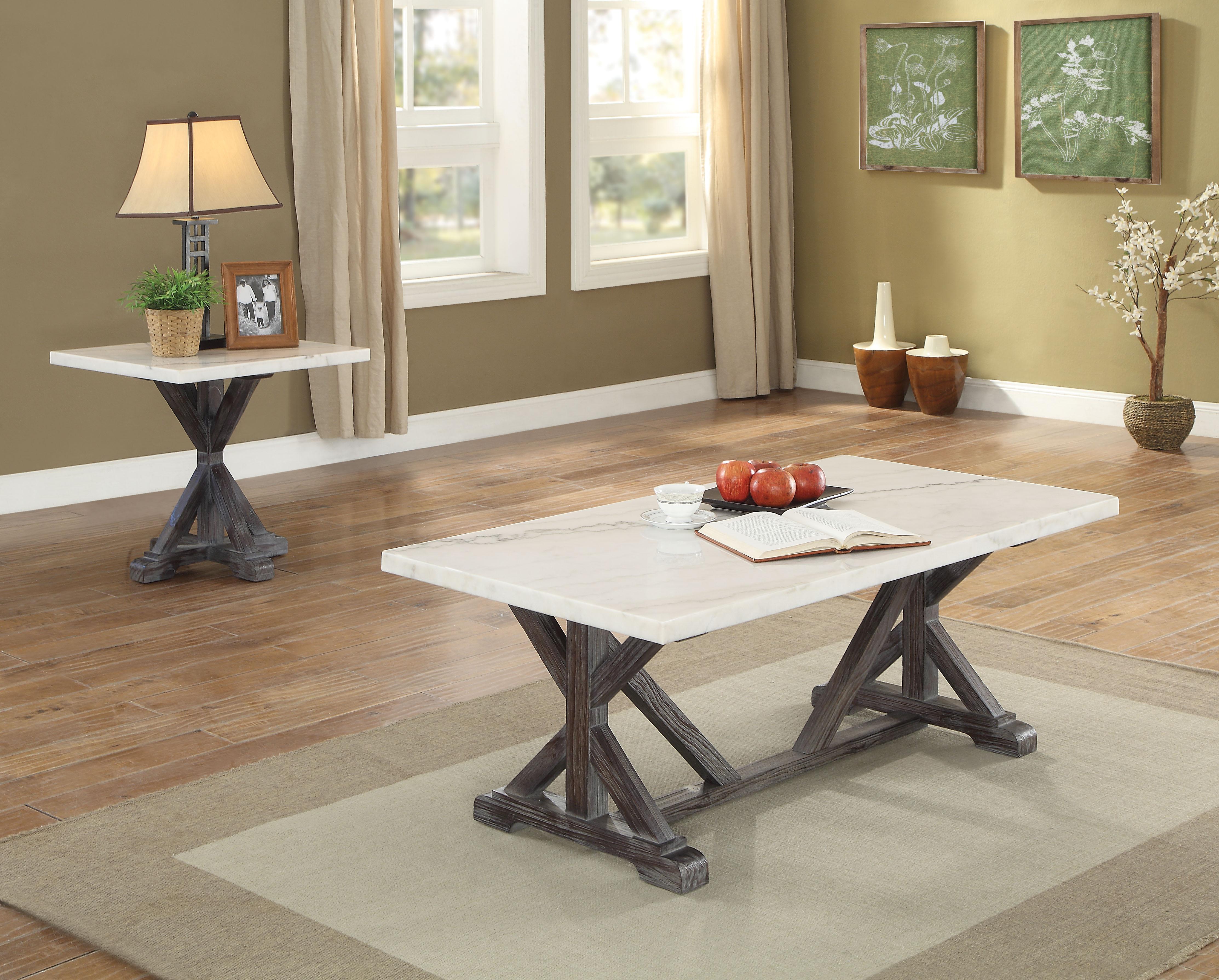 Romina White Marble & Weathered Espresso Coffee Table - Ideal Furniture (Fresno,CA)