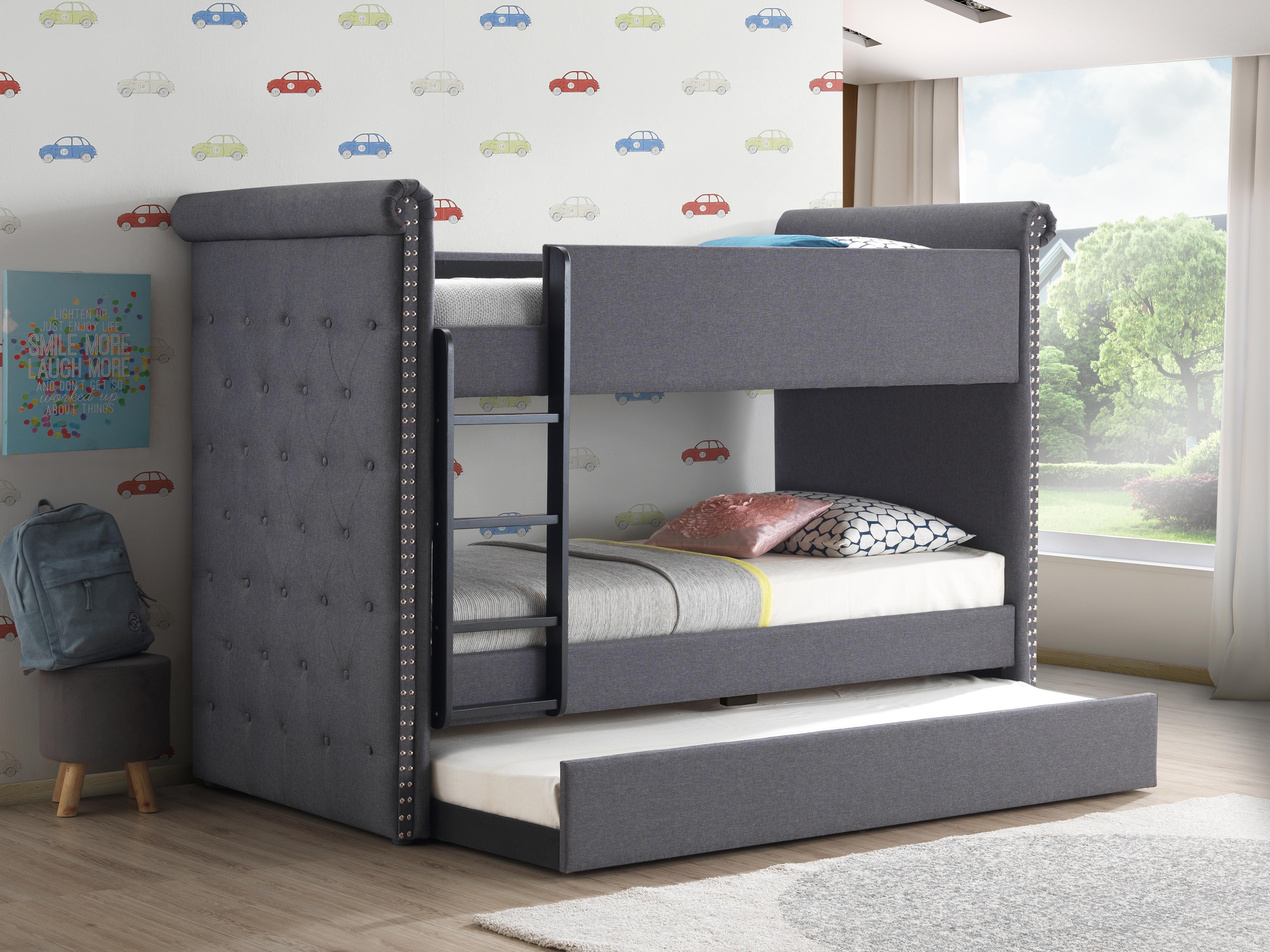 Romana II Gray Fabric Bunk Bed & Trundle (Twin/Twin) - Ideal Furniture (Fresno,CA)