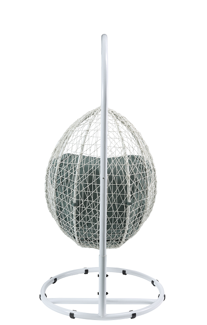 Simona Green Fabric & White Wicker Patio Swing Chair with Stand - Ideal Furniture (Fresno,CA)