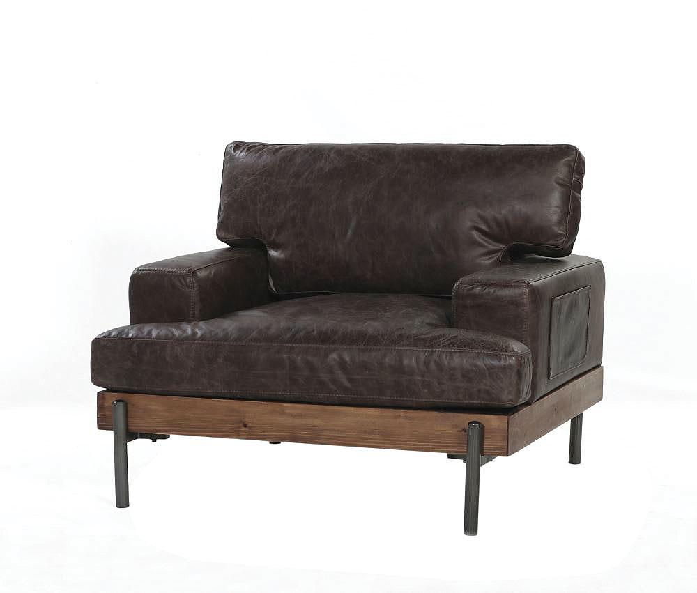 Silchester Oak & Distress Chocolate Top Grain Leather Chair - Ideal Furniture (Fresno,CA)