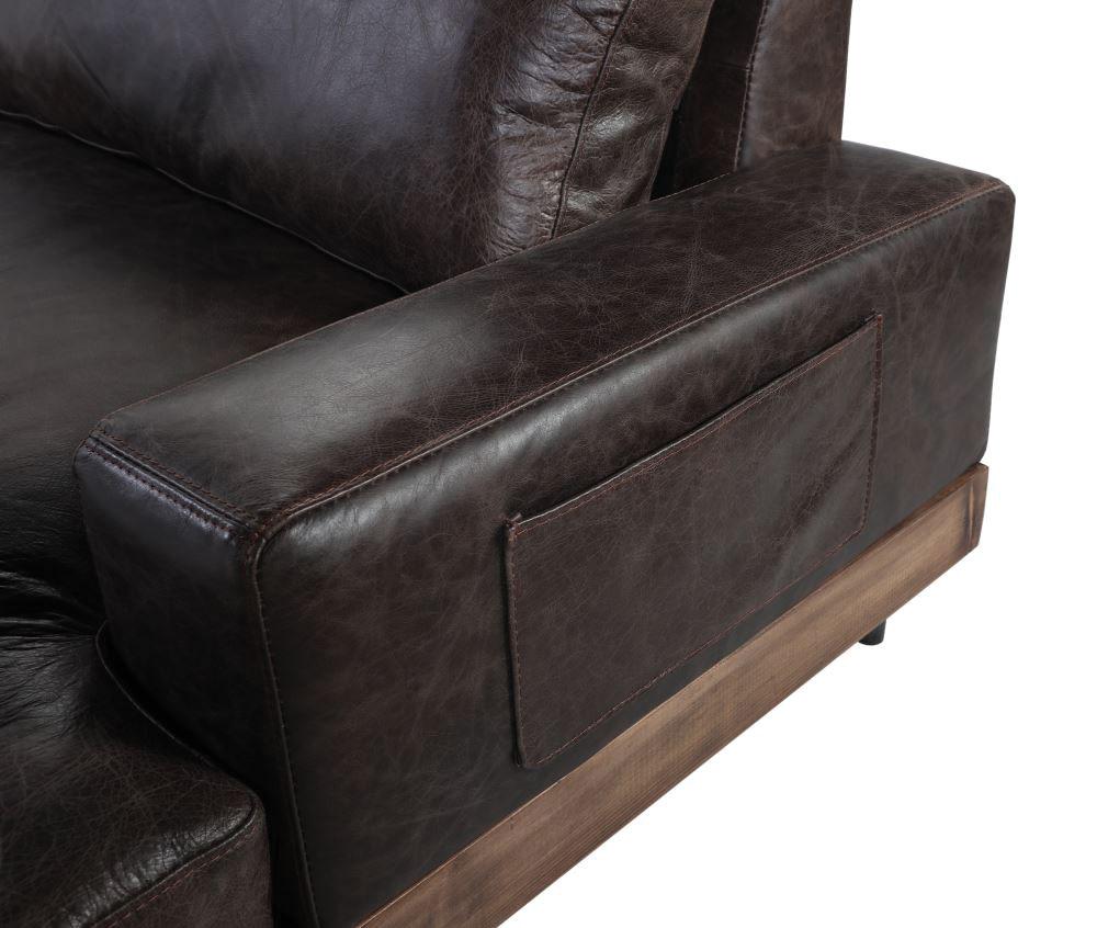 Silchester Oak & Distress Chocolate Top Grain Leather Sofa - Ideal Furniture (Fresno,CA)
