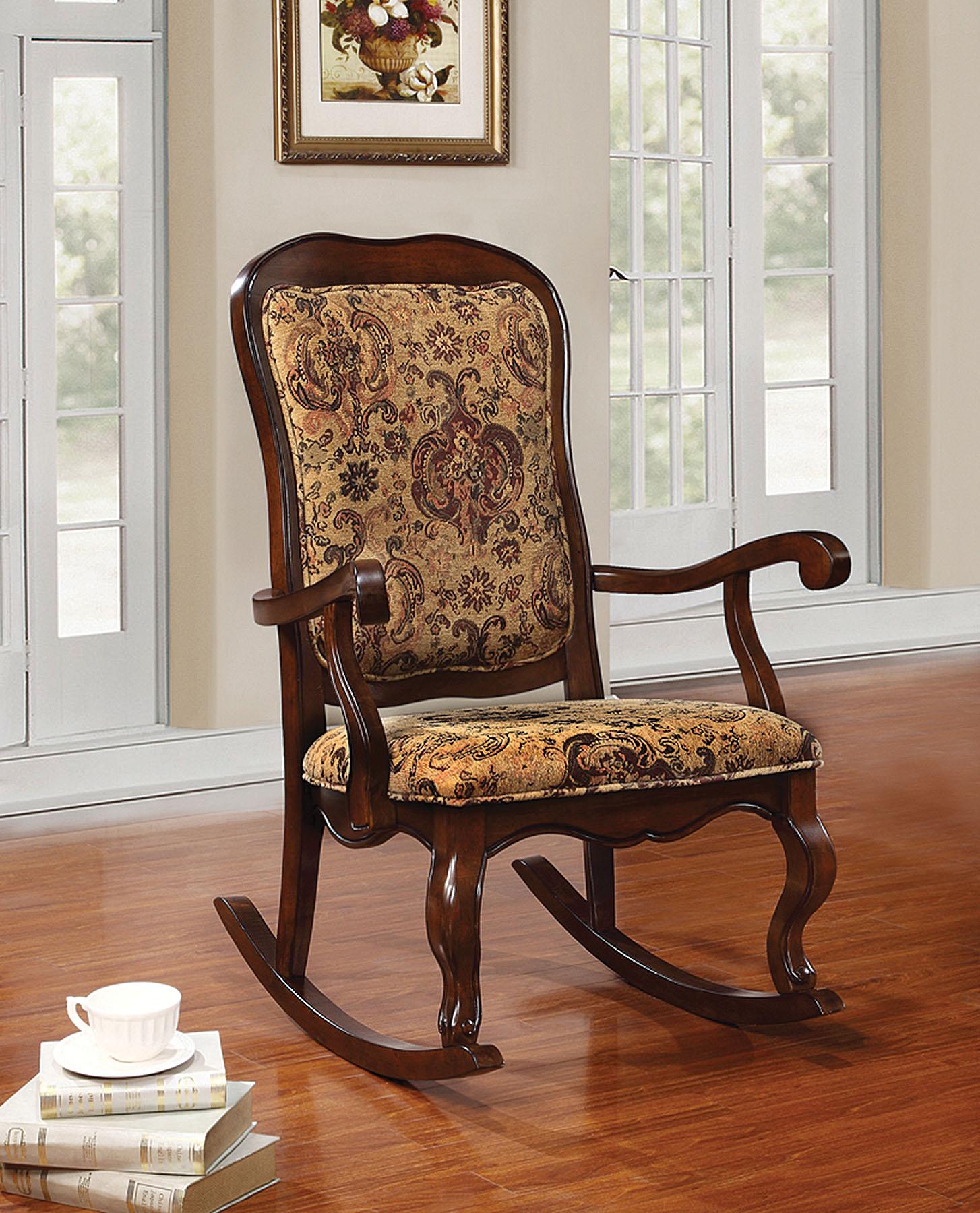 Sharan Fabric & Cherry Rocking Chair - Ideal Furniture (Fresno,CA)