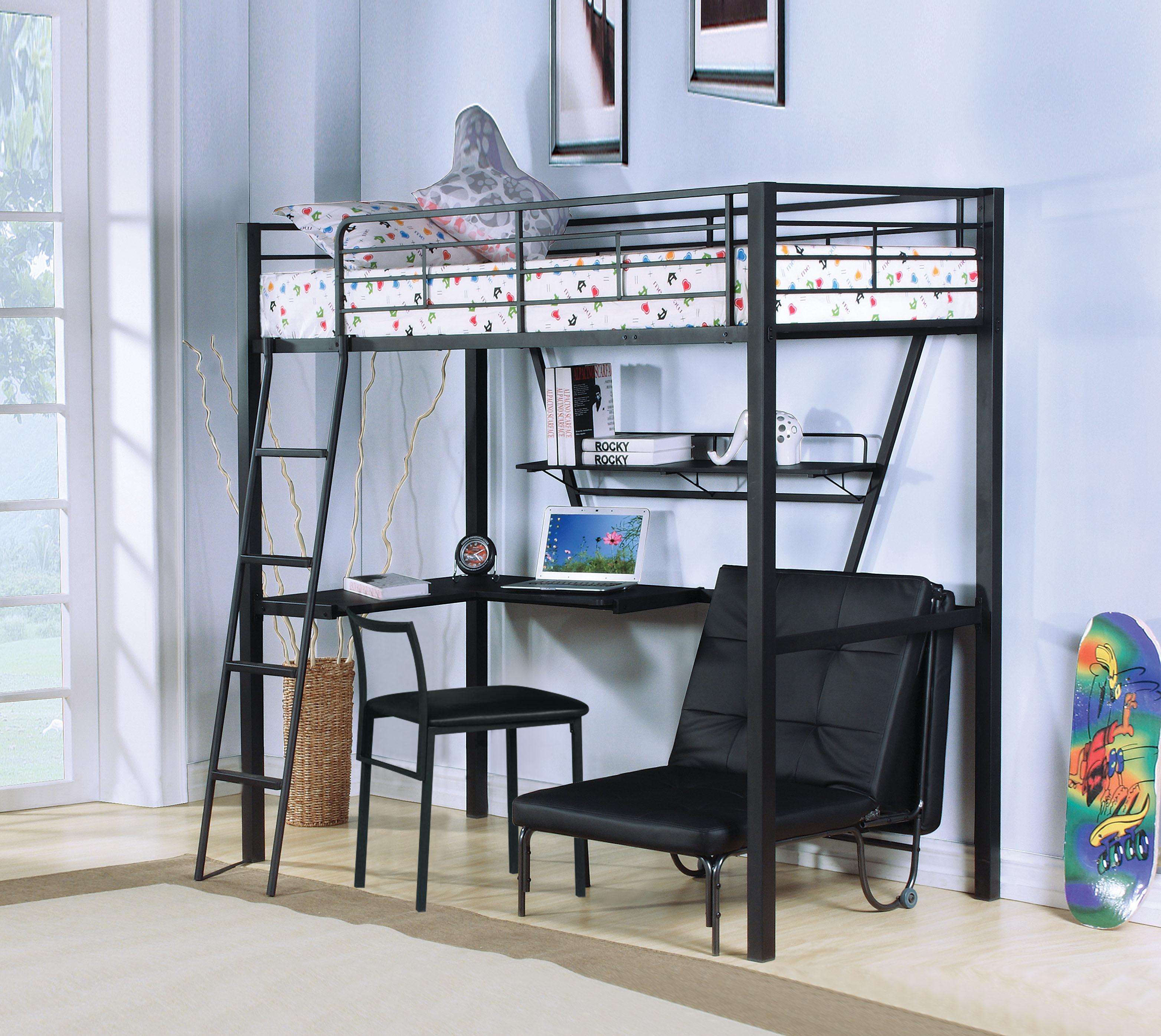 Senon Silver & Black Loft Bed & Desk - Ideal Furniture (Fresno,CA)