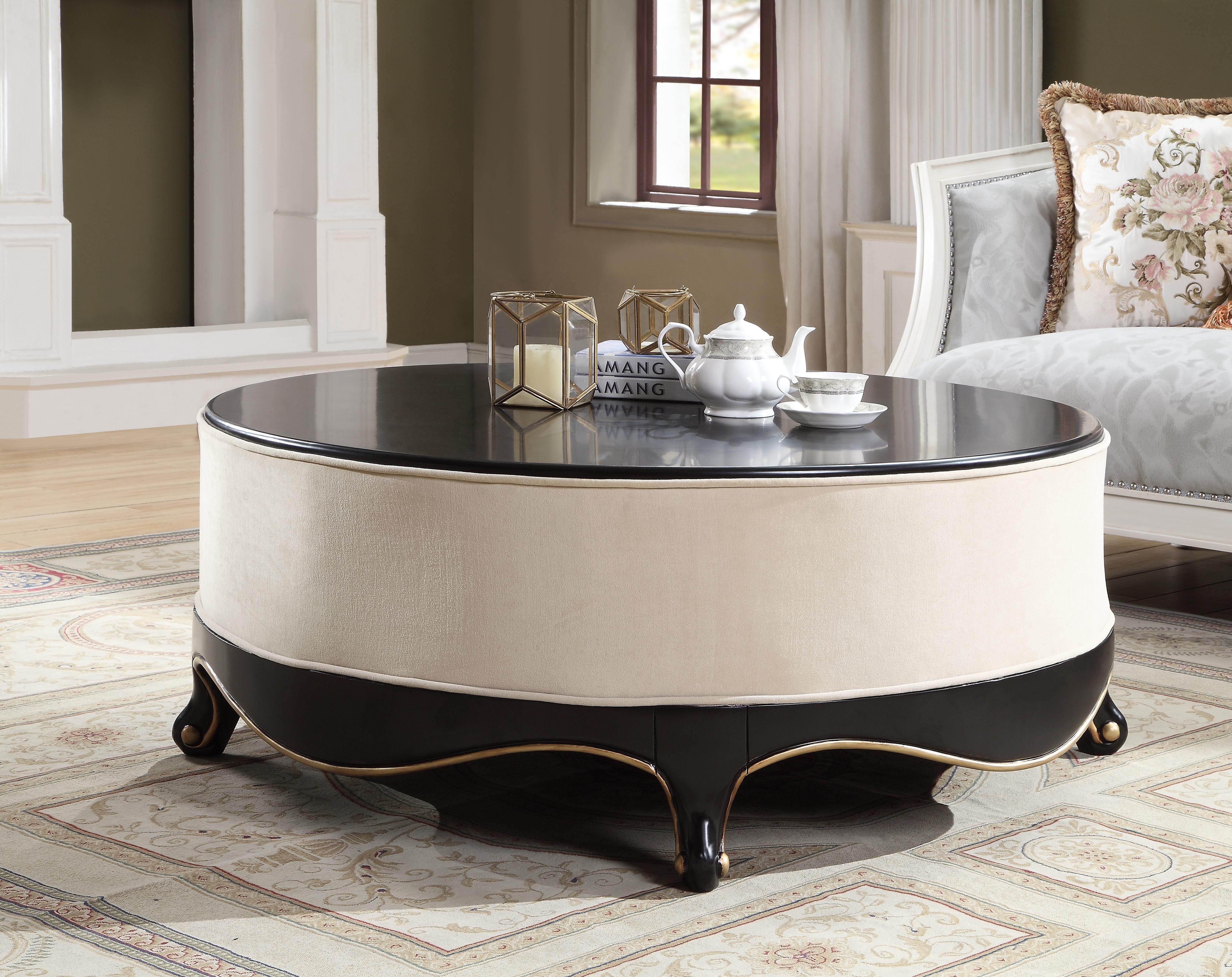 Sheridan Cream Fabric & Black Cocktail Table - Ideal Furniture (Fresno,CA)