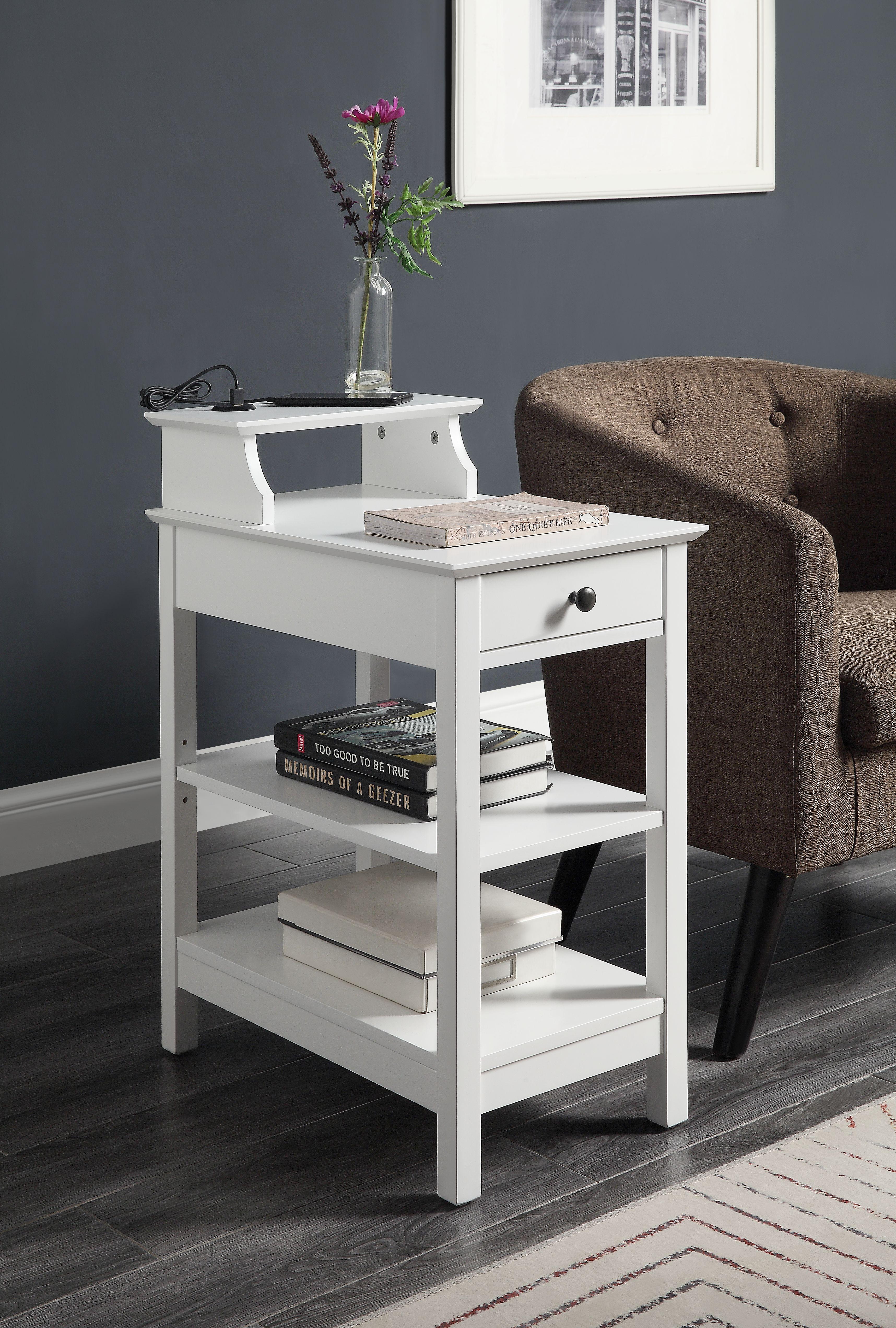 Slayer White Side Table (USB Charging Dock) - Ideal Furniture (Fresno,CA)